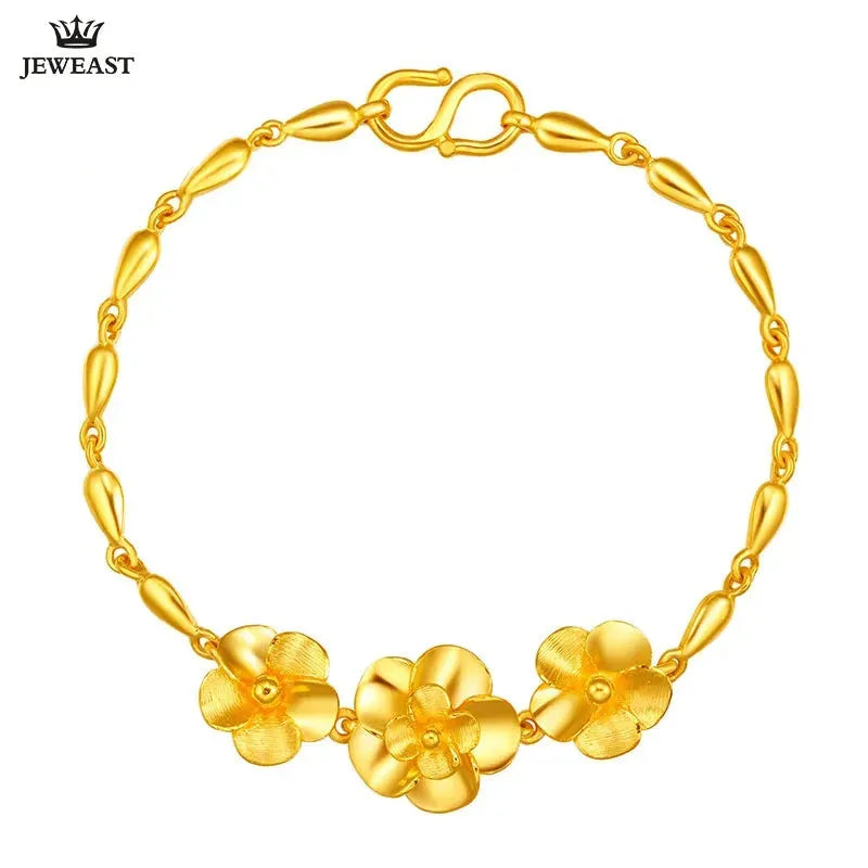 24K Pure Gold Bracelet 999 Solid Real Gold Bangle - Elegant Floral Design Classic Fine Jewelry for Women, Gift for Her, Wedding, Anniversary & Special Occasions