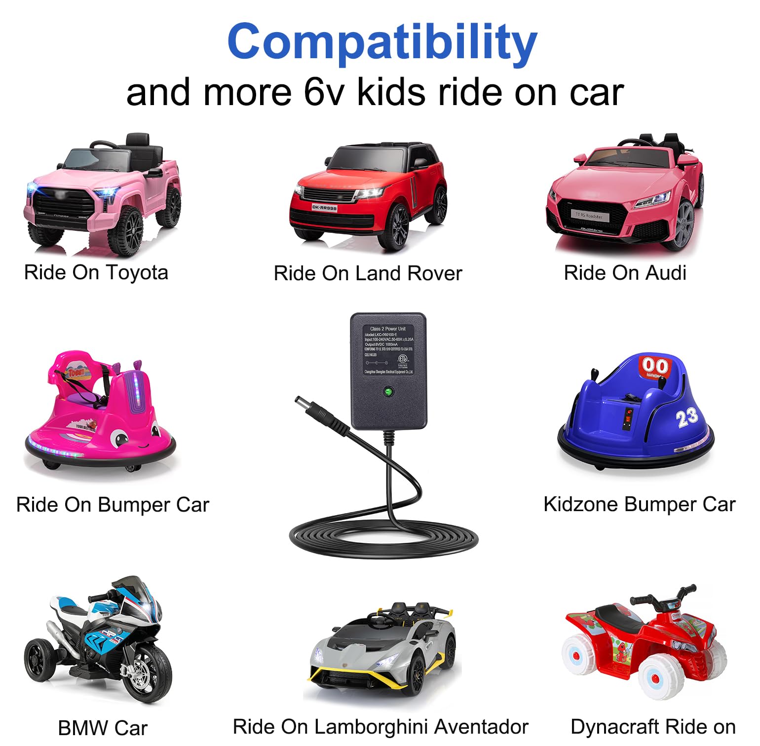 6V Battery Charger for Kids Ride-On Toys - Universal 6 Volt Charger for Best Choice Products, Flybar, Kidzone, Dynacraft & Hello Kitty Electric Cars - Perfect for Indoor/Outdoor Playtime & Birthday Gifts