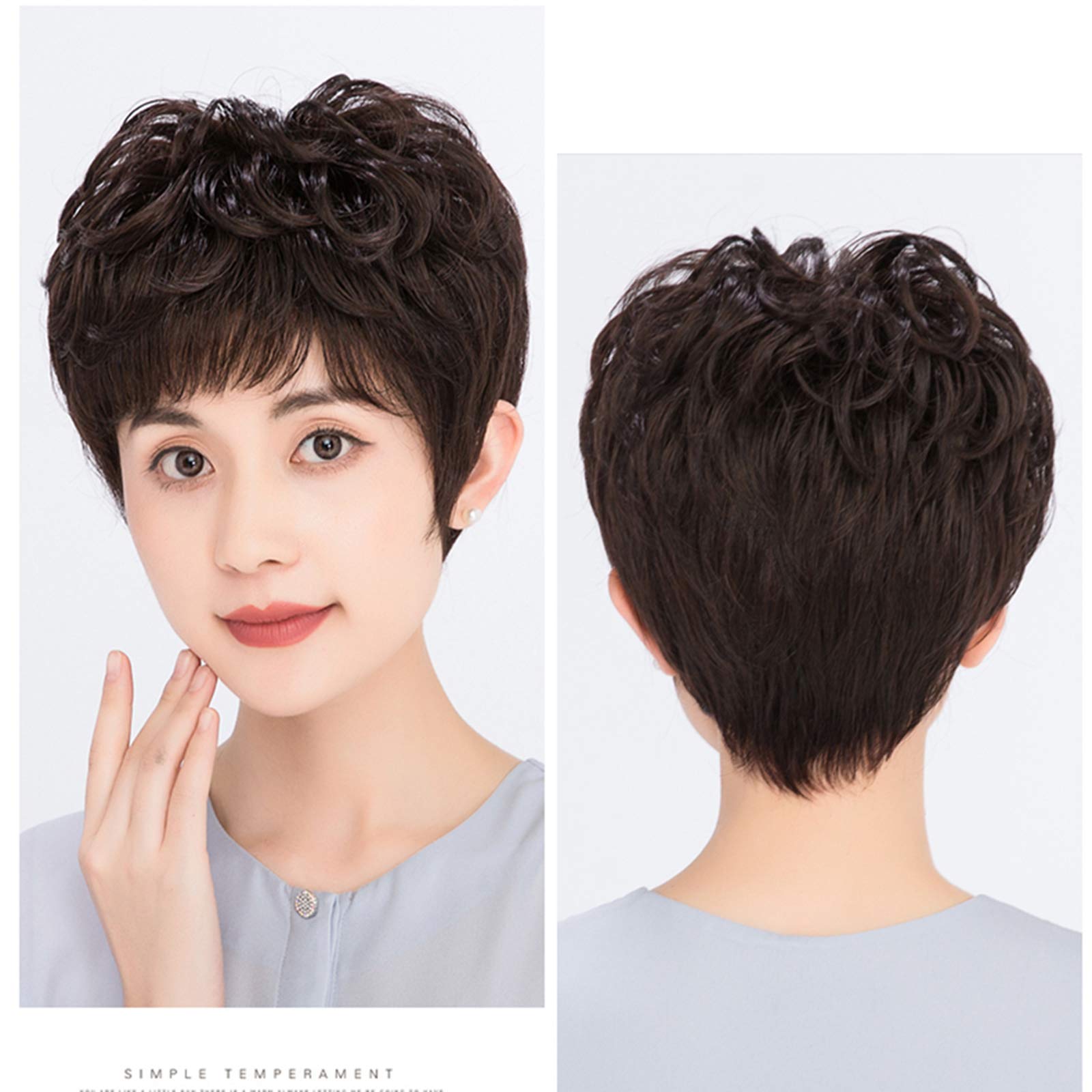 Lightweight Short Synthetic Wig for Women - Natural Daily Mom Wig with Air Bangs | Heat Resistant Soft Full Wig for Cosplay, Parties & Everyday Wear (Black)