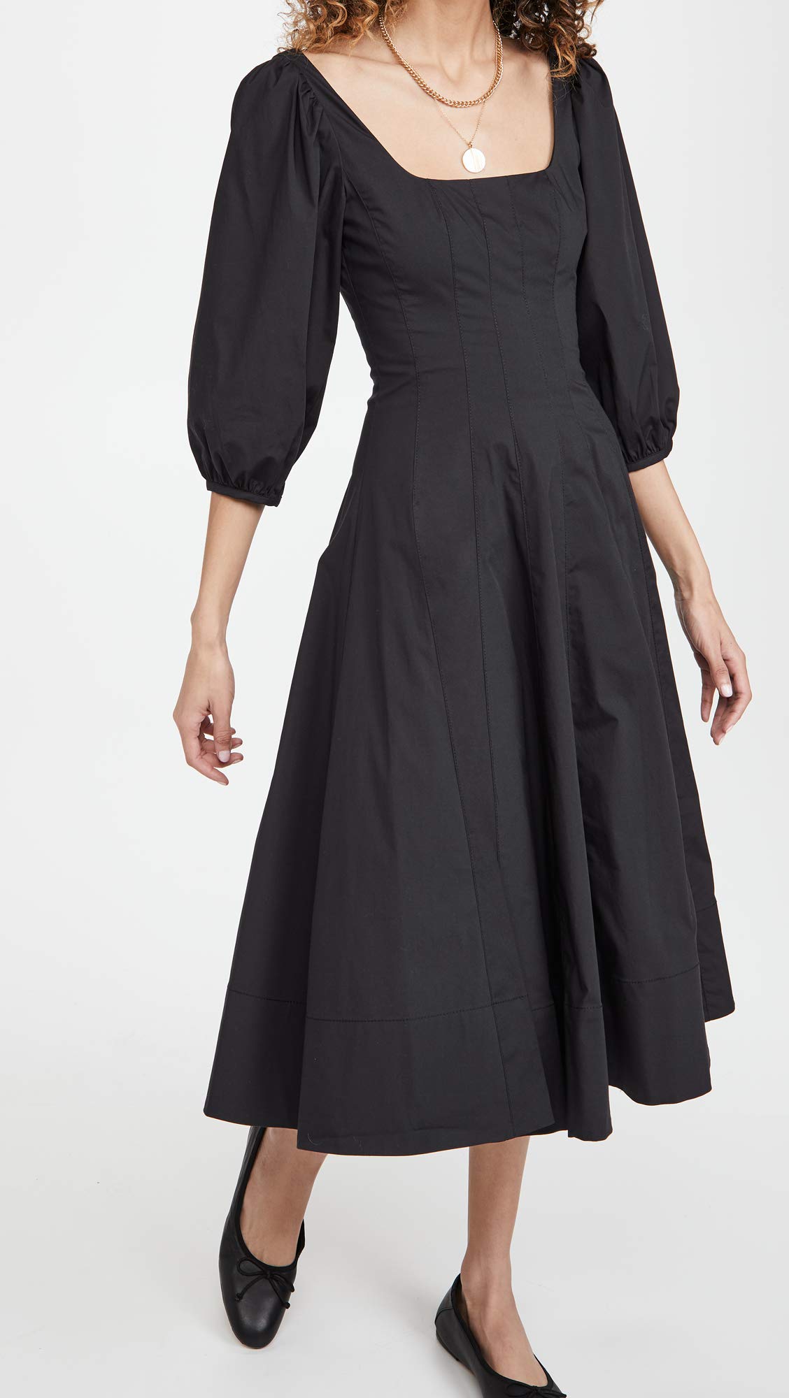 STAUD Women's Swells Dress - Flowy Midi Dress with Puff Sleeves & Square Neckline | Perfect for Summer, Beach, Vacation & Casual Outings