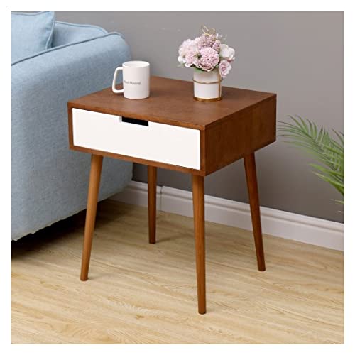 Modern White Ash Wood Nightstand with Drawer - 22.5