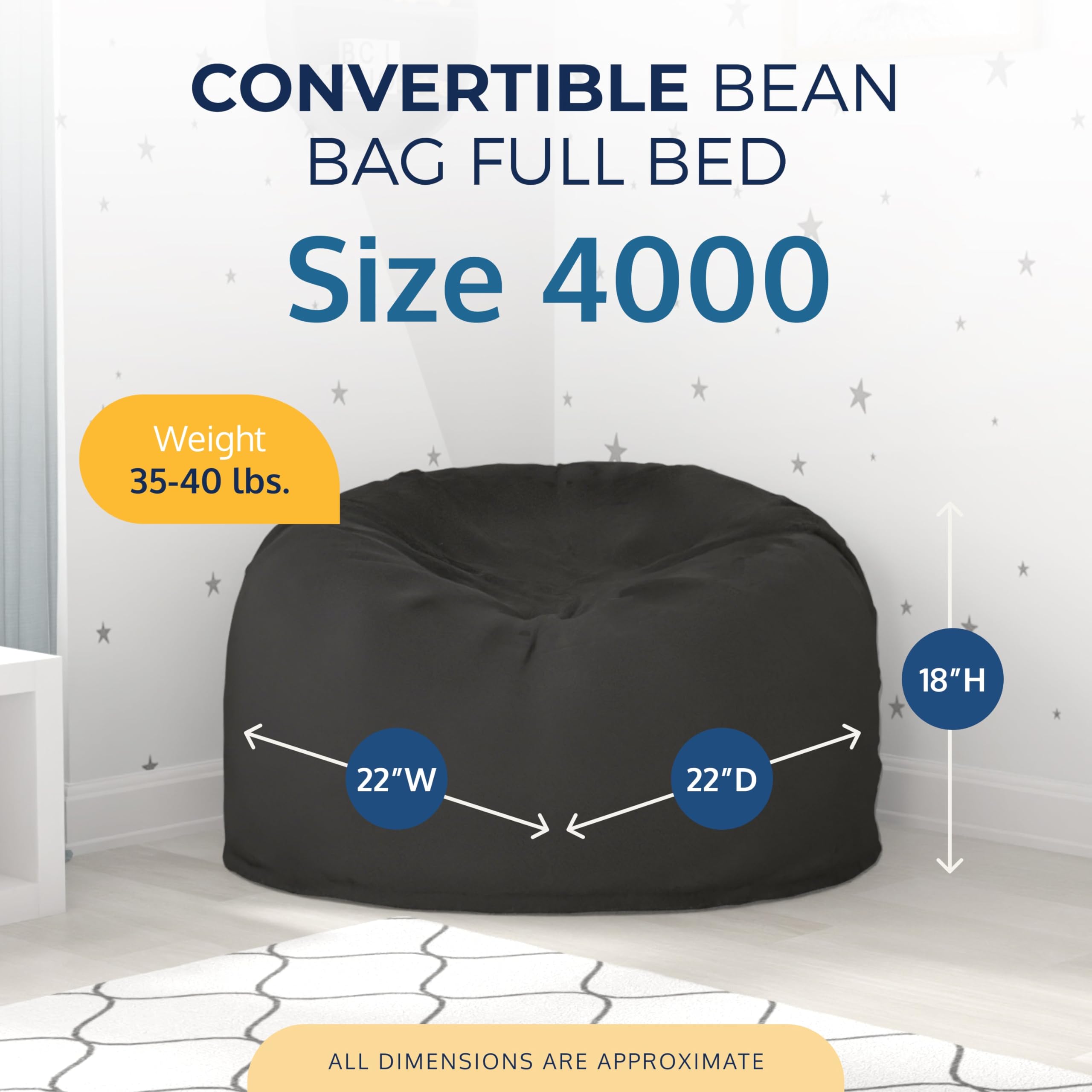 ULTIMATE SACK Convertible Bean Bag Chair to Cozy Sleeper - Versatile Sofa Bed & Futon Alternative - Comfortable & Stylish for Living Room, Bedroom, Dorm or Guest Room - Perfect for Lounging, Napping & Small Space Living
