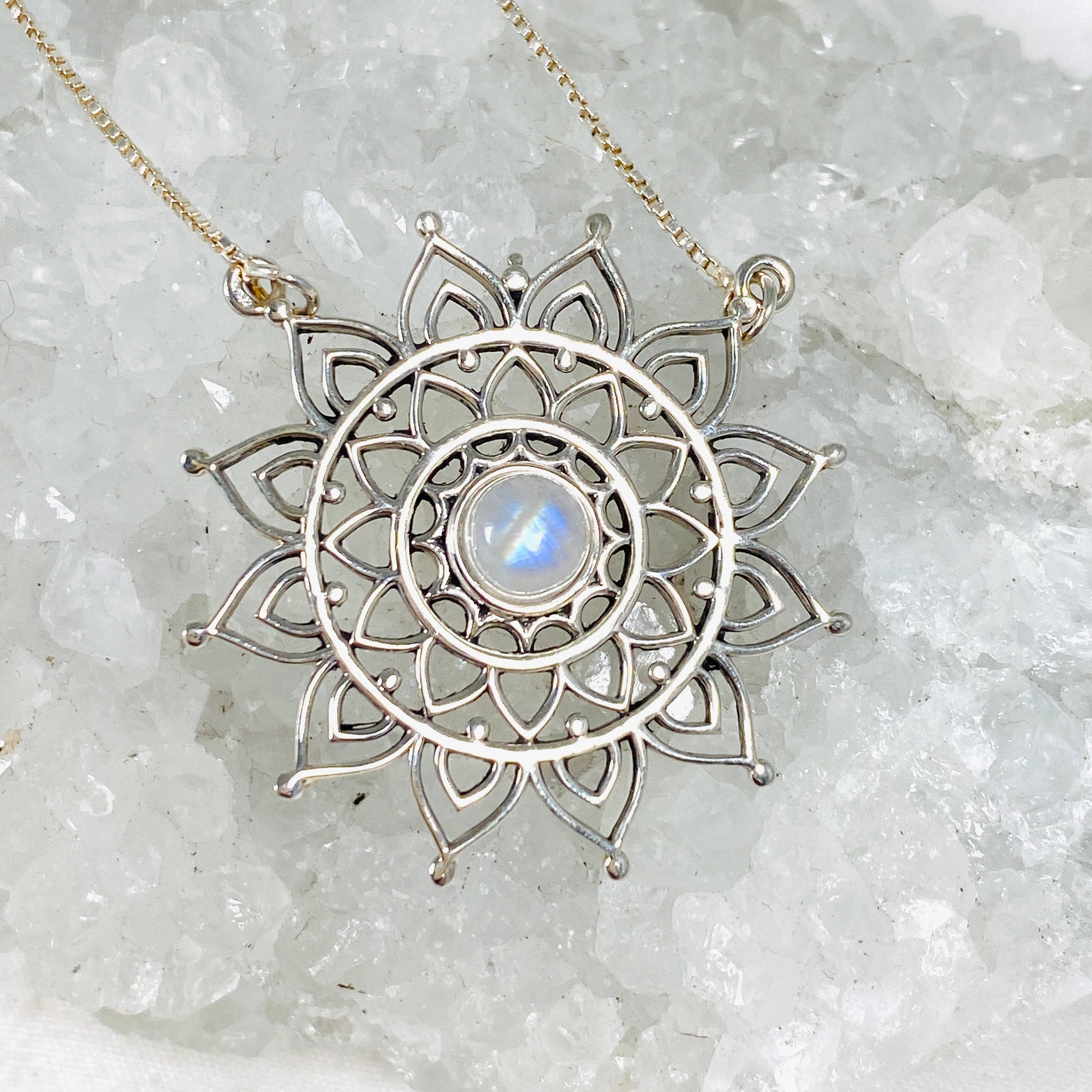 Moonstone Mandala Necklace NK340 MS - Healing Crystal Jewelry for Meditation & Spiritual Protection | Perfect for Yoga, Reiki & Energy Work