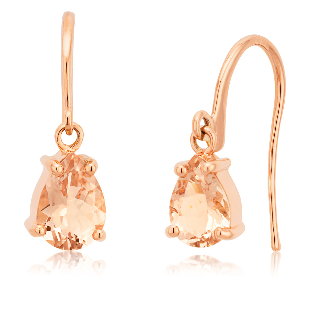9ct Rose Gold 1.07 Carat Morganite Drop Earrings for Women - Elegant Dangling Jewelry for Wedding, Party & Special Occasions