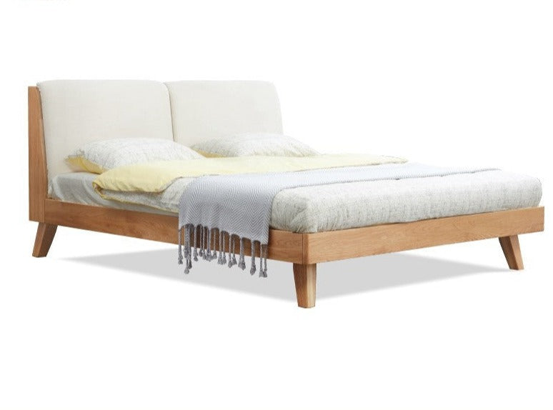 Solid Oak Wood Soft Bed Frame - Queen Size, Natural Wood Finish - Perfect for Master Bedrooms, Guest Rooms & Cozy Home Decor