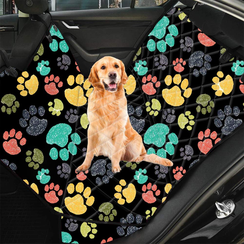 Premium Dog Car Seat Cover for Back Seat - Paw Print Design, Durable & Machine Washable Pet Hammock - Universal Fit for Cars, Trucks, SUVs (Large) - Perfect for Road Trips & Pet Travel Protection