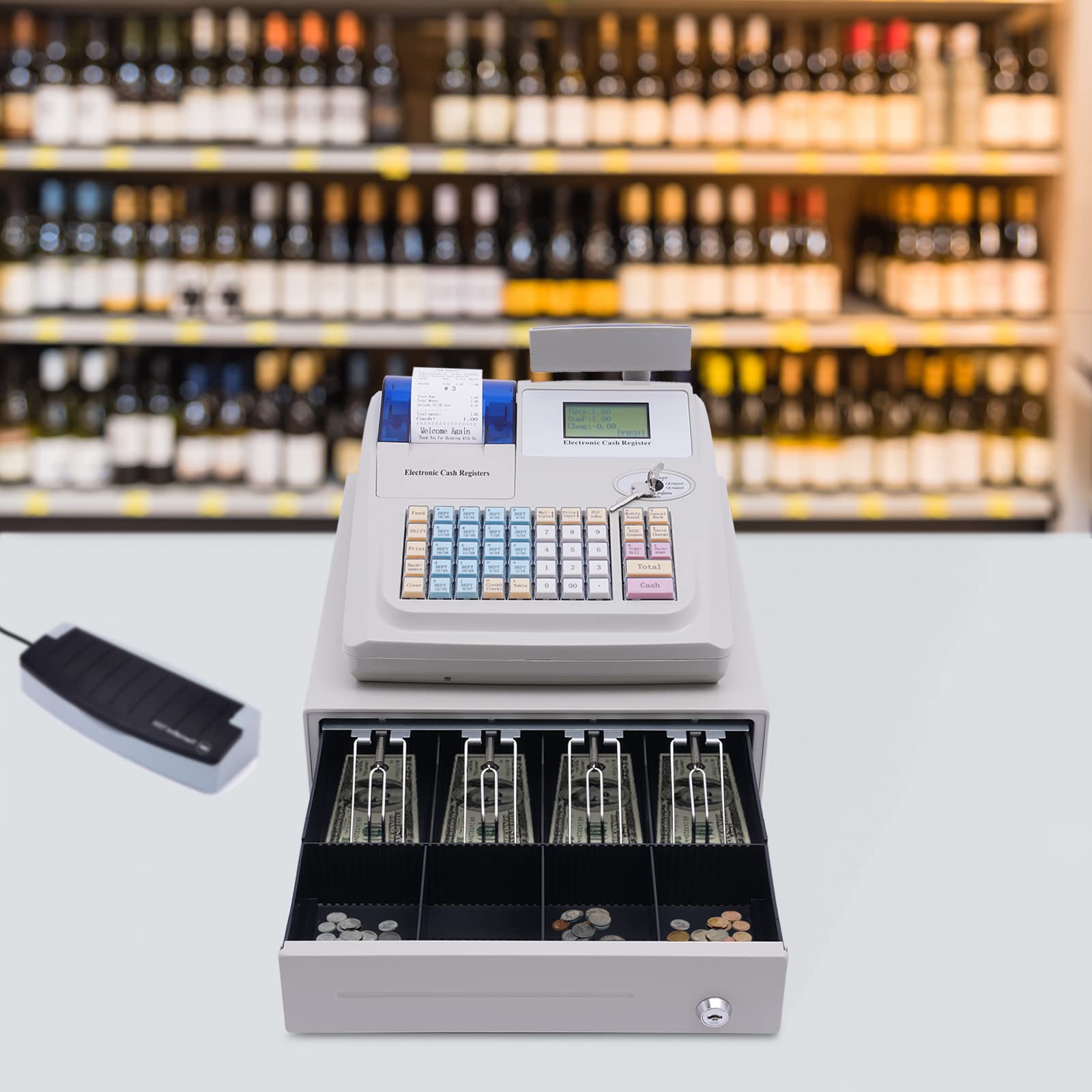 Electronic Cash Register for Small Business - Retail Store & Restaurant POS System with LCD Display, Barcode Scanner, Receipt Printer & Money Drawer | Compatible with Price Scale | Perfect for Quick Checkout & Inventory Management