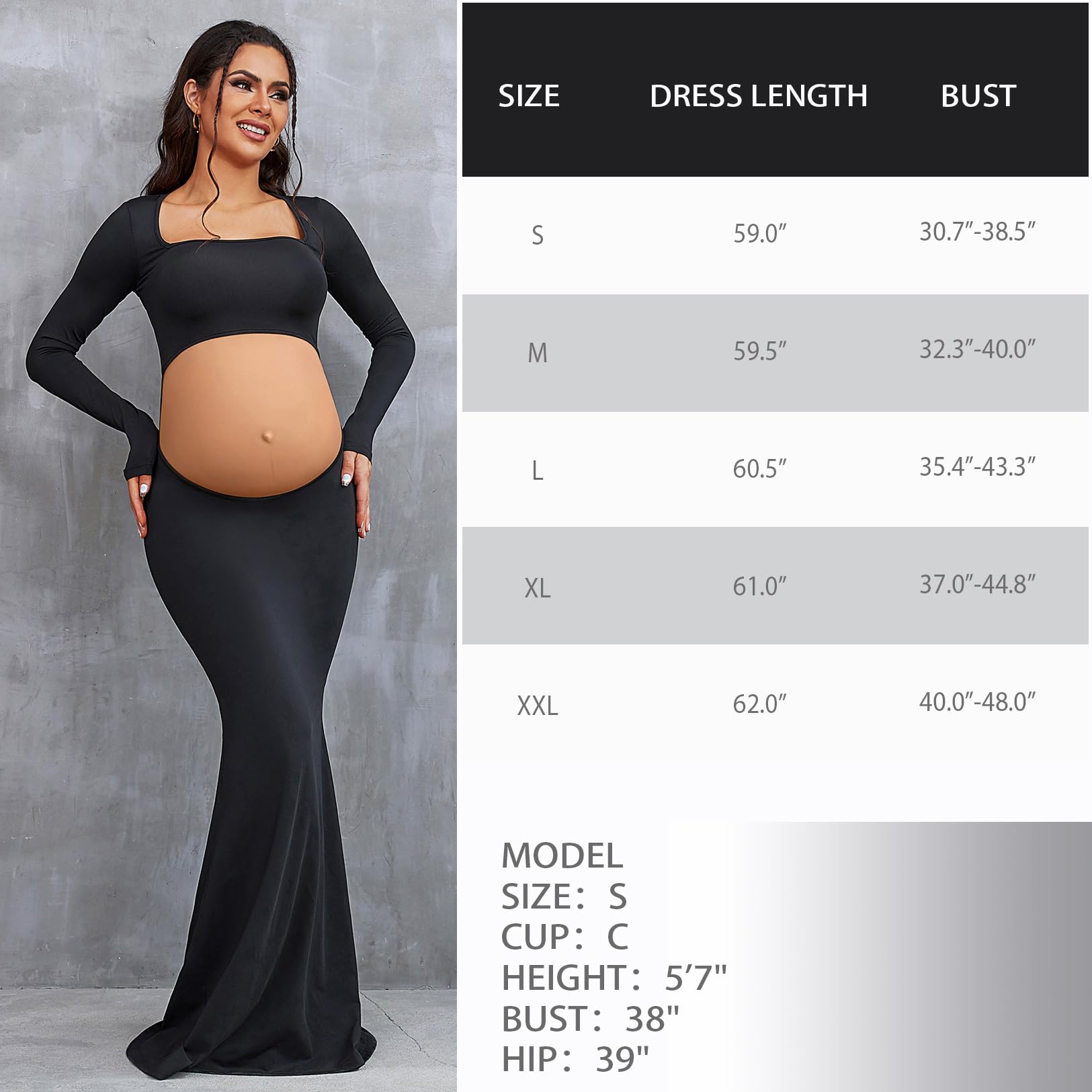 Bhome Sexy Backless Maternity Photoshoot Dress - Long Sleeve Cut-Out Maxi Gown for Pregnancy Photography, Baby Shower & Special Occasions