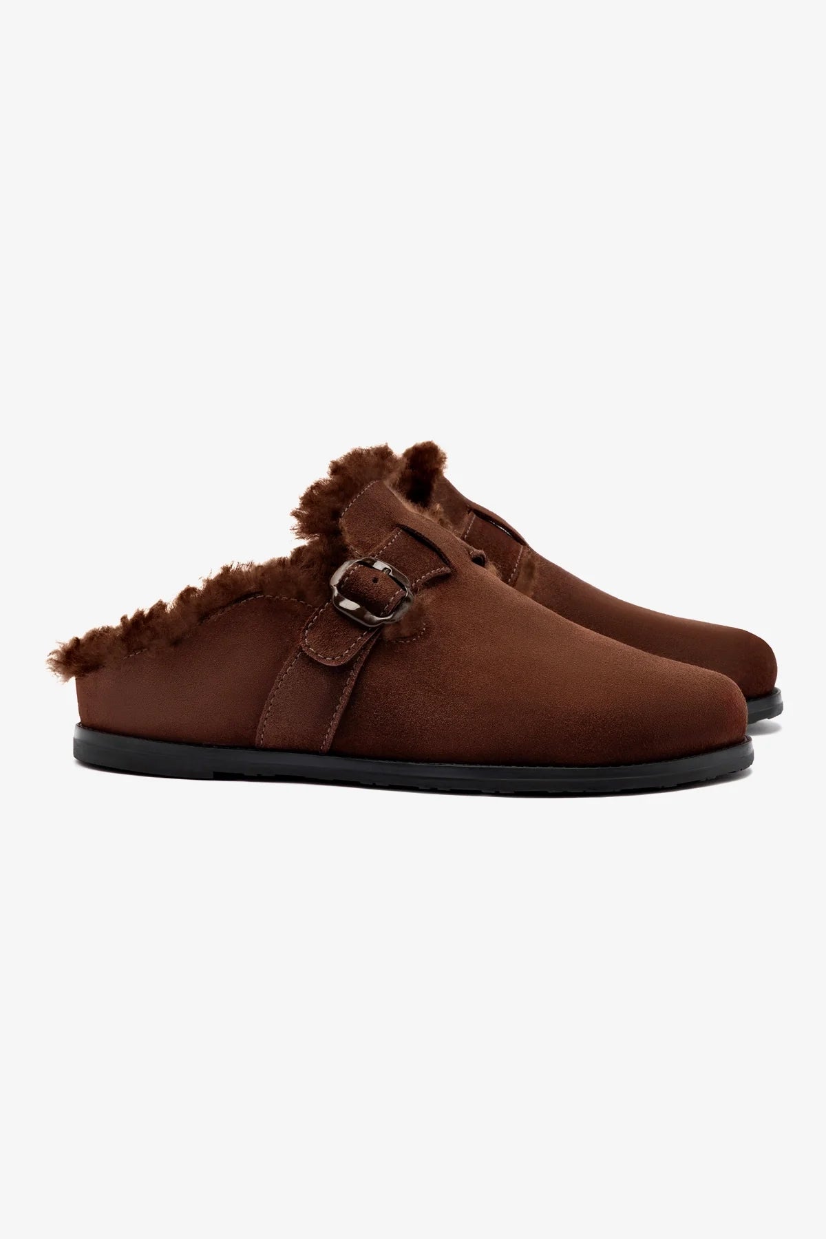 Brown Suede Milan Fur Clogs - Comfortable & Stylish Women's House Slippers for Cozy Home, Lounge & Winter Wear