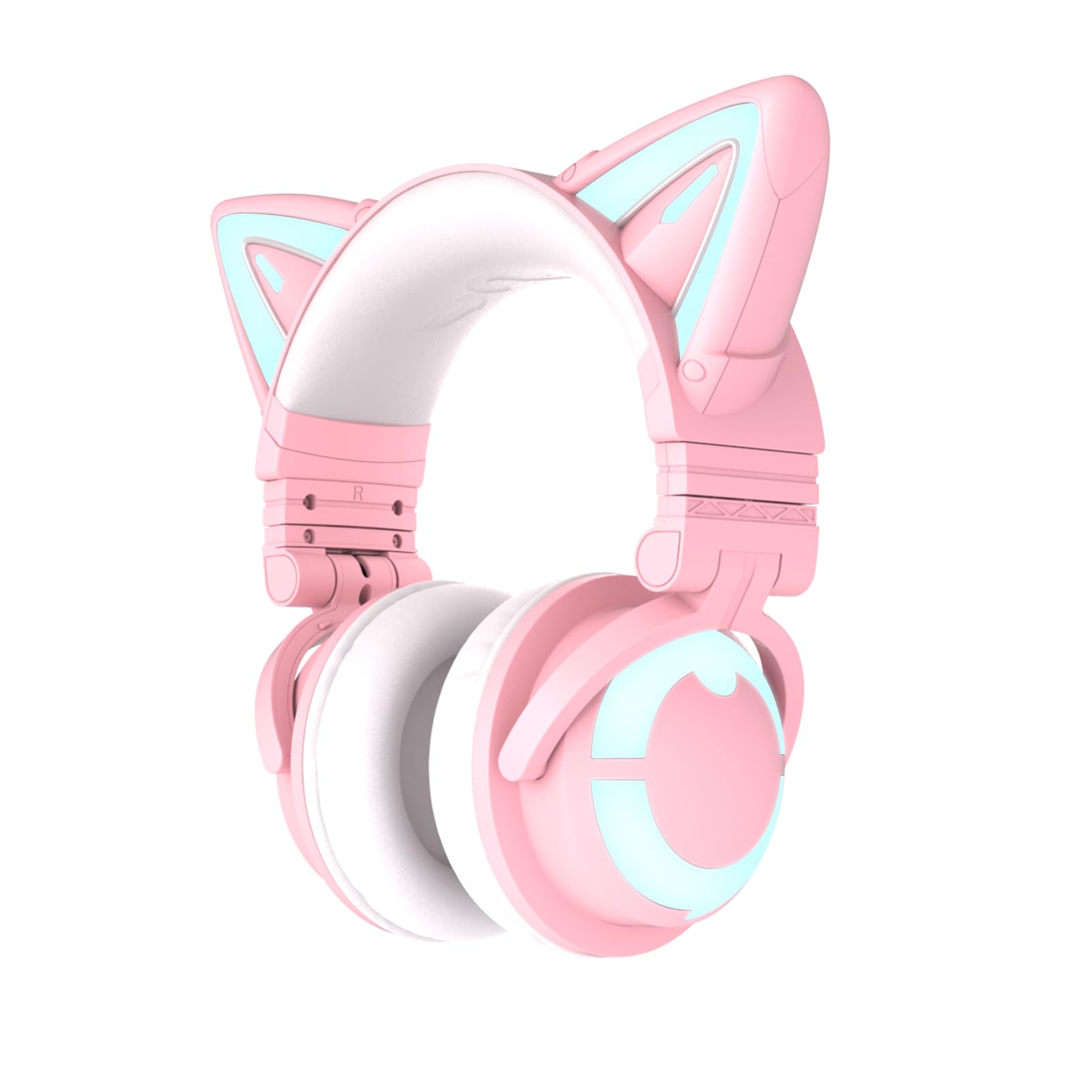 YOWU RGB Cat Ear Headphone 3S - Wireless Bluetooth 5.0 Foldable Gaming Headset with Built-in Mic, Customizable LED Lighting via APP, Type-C Fast Charging - Compatible with PC, Laptop, Mac, Smartphone - Perfect for Gaming, Streaming, Music & Online Classes (Pink)