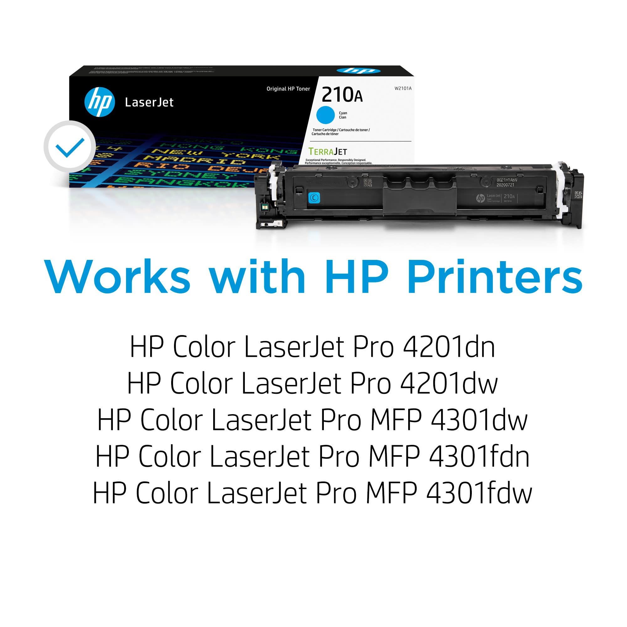 HP 210A Cyan Toner Cartridge - Compatible with HP Color LaserJet Pro 4201 & MFP 4301 Series (W2101A) | High-Yield Printing for Office & Home Use