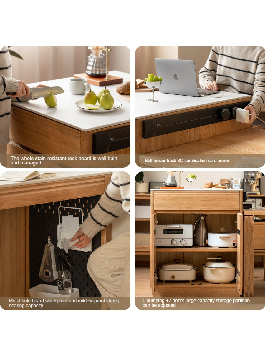 Solid Oak Wood Rock Plate Island - Multi-Functional Dining Sideboard for Kitchen, Dining Room & Living Room Storage