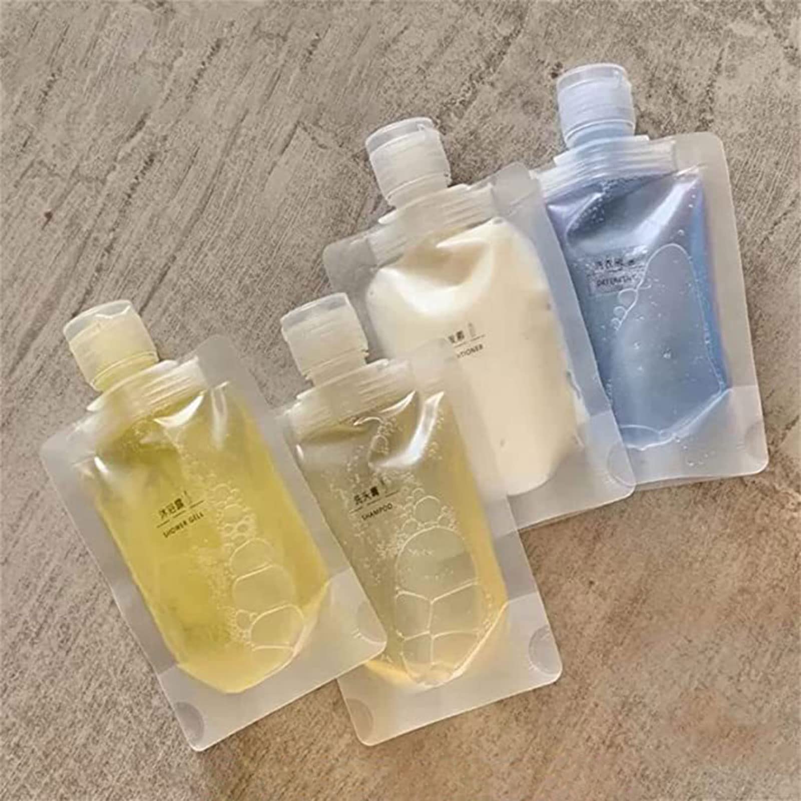 Reusable Plastic Travel Cosmetic Tubes - Empty Soft Squeeze Bottles & Stand Up Bags for Toiletries, Makeup, Skincare (Ideal for Travel, Gym, Home Use)