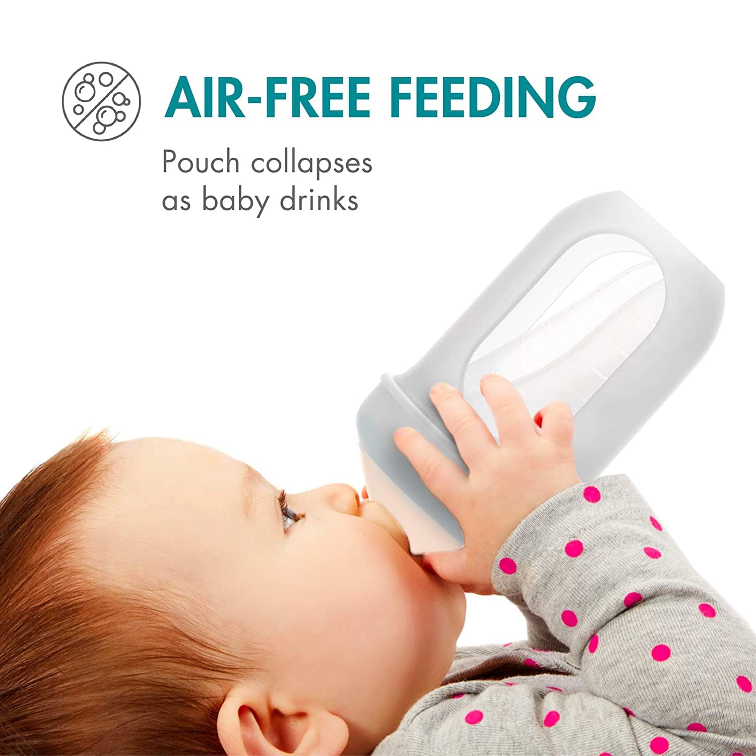 Boon Nursh Silicone Pouch Bottle - 8oz (3 Pack) Grey - Leak-Proof Baby Feeding Bottle for On-the-Go, Travel & Daycare Use