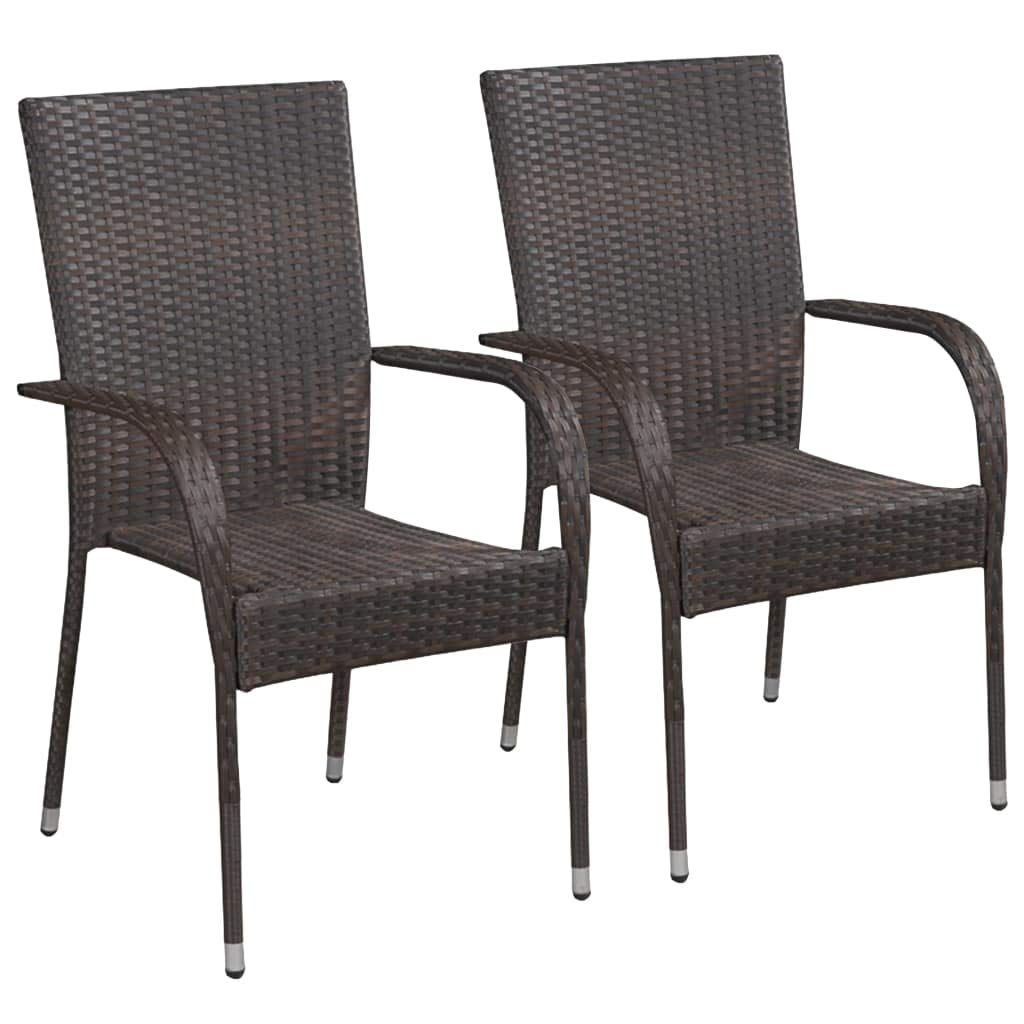 Unfade Memory Set of 2 Outdoor Wicker Chairs - Powder-Coated Steel Frame, Lightweight & Stackable Patio Furniture (Brown) - Perfect for Garden, Poolside & Backyard Relaxation