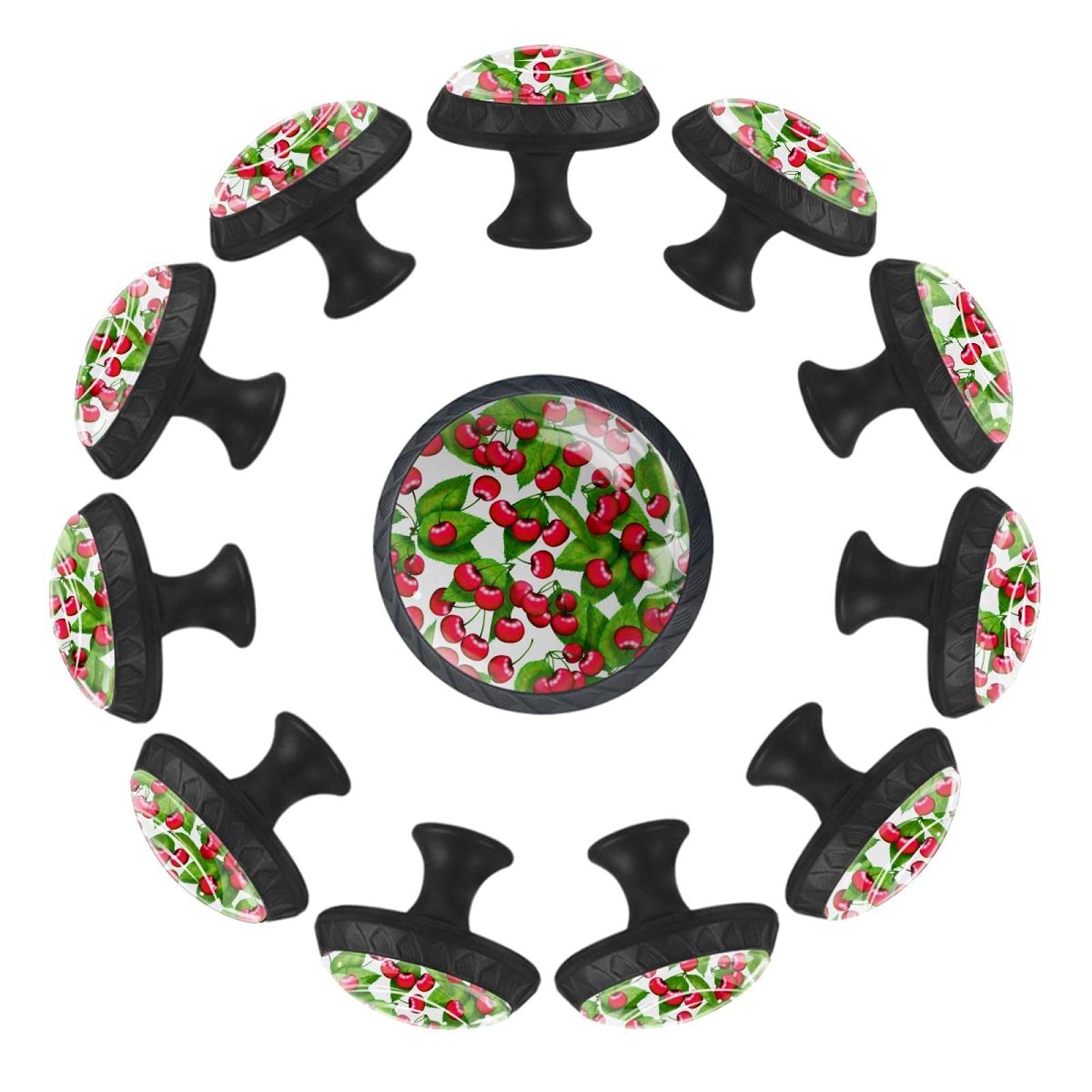 12Pcs Cherry Fruit Crystal Glass Round Drawer Knobs - 35mm Ergonomic Cabinet Pull Handles for Kitchen, Dresser, Wardrobe & Furniture Hardware - Perfect for Home Renovation & DIY Projects