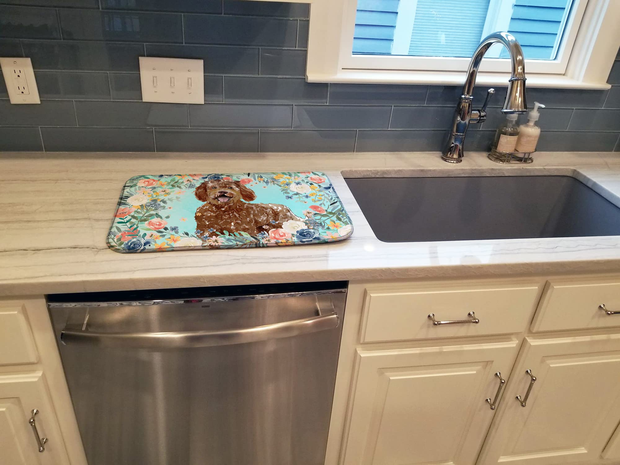 Labradoodle Dish Drying Mat - Absorbent Kitchen Counter Mat for Dishes | 14 x 21 Inch Multicolor | Perfect for Countertop Drainage & Protecting Surfaces from Water Spills
