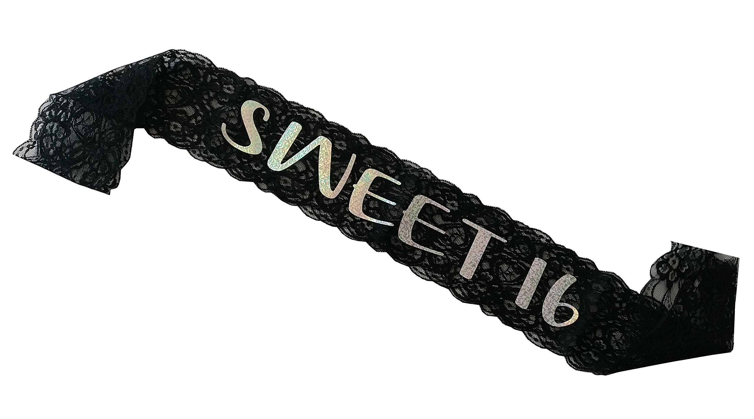 Sweet 16 Lace Sash for 16th Birthday Party - Elegant Black Birthday Party Favor & Decoration - Perfect for Quinceañera, Sweet 16 Celebrations & Special Occasions