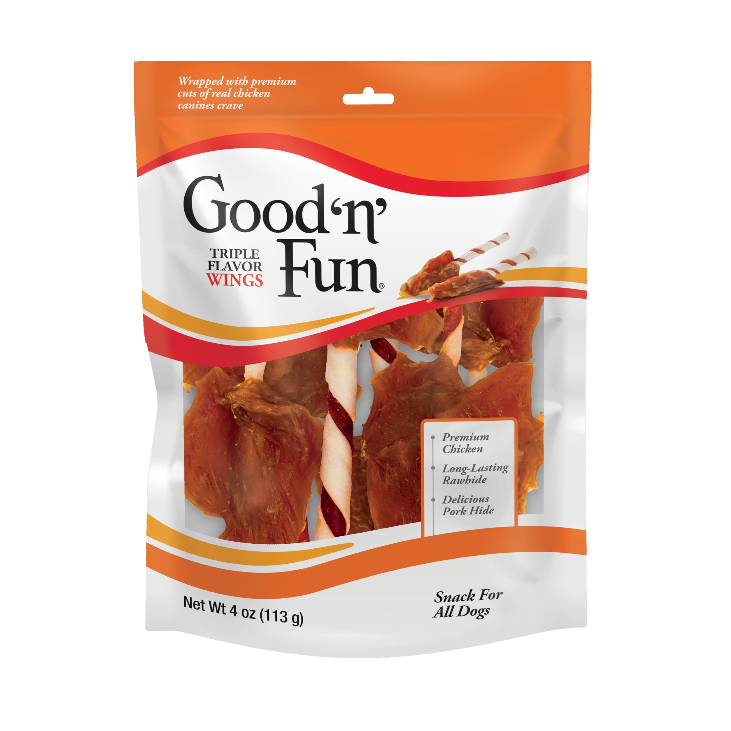 Premium Triple Flavor Dog Chews - Chicken, Beef & Pork Hide Long-Lasting Treats for All Dogs (4oz) - Perfect for Training Rewards, Dental Health & Anxious Pets