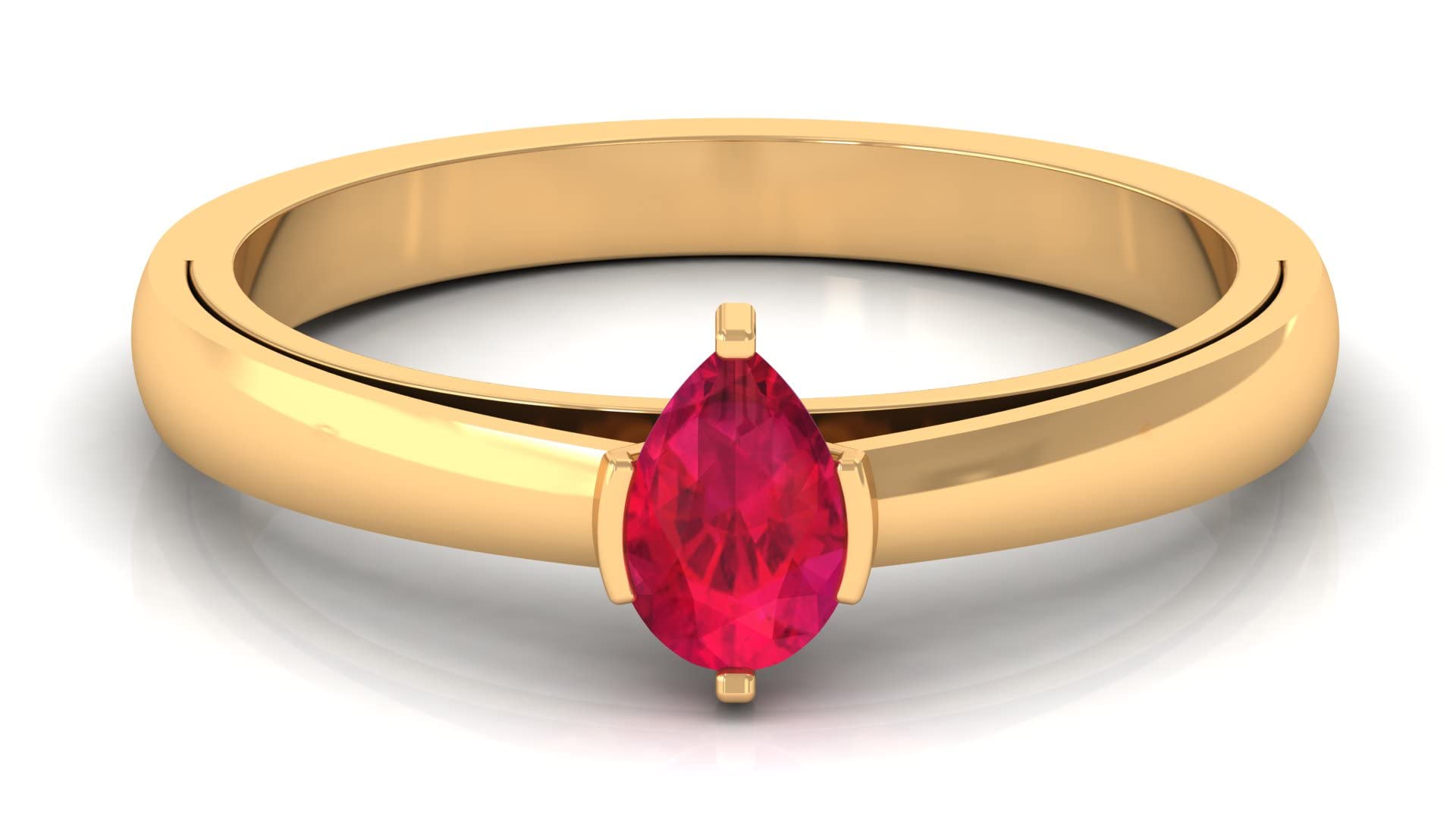 14K Solid Gold Pear Shape Ruby Solitaire Promise Ring - July Birthstone Jewelry for Anniversary, Engagement & Special Occasions