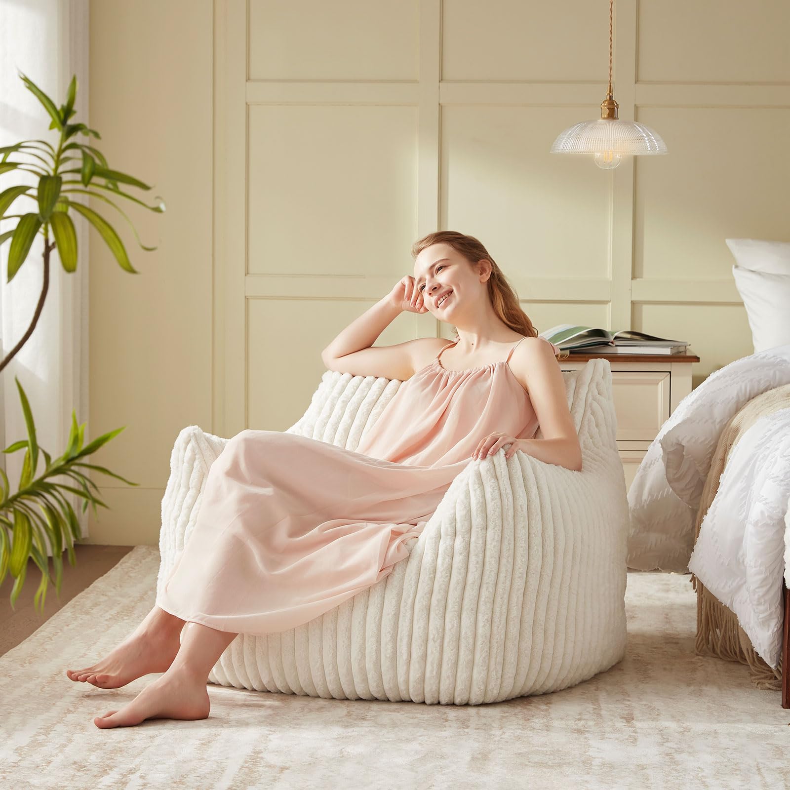 Extra Large Bean Bag Chair for Adults & Teens - Super Soft & Comfy Oversized Bean Bag Sofa with Armrests & Removable Cover - Perfect for Bedroom, Living Room, Reading Nook & Game Room Relaxation