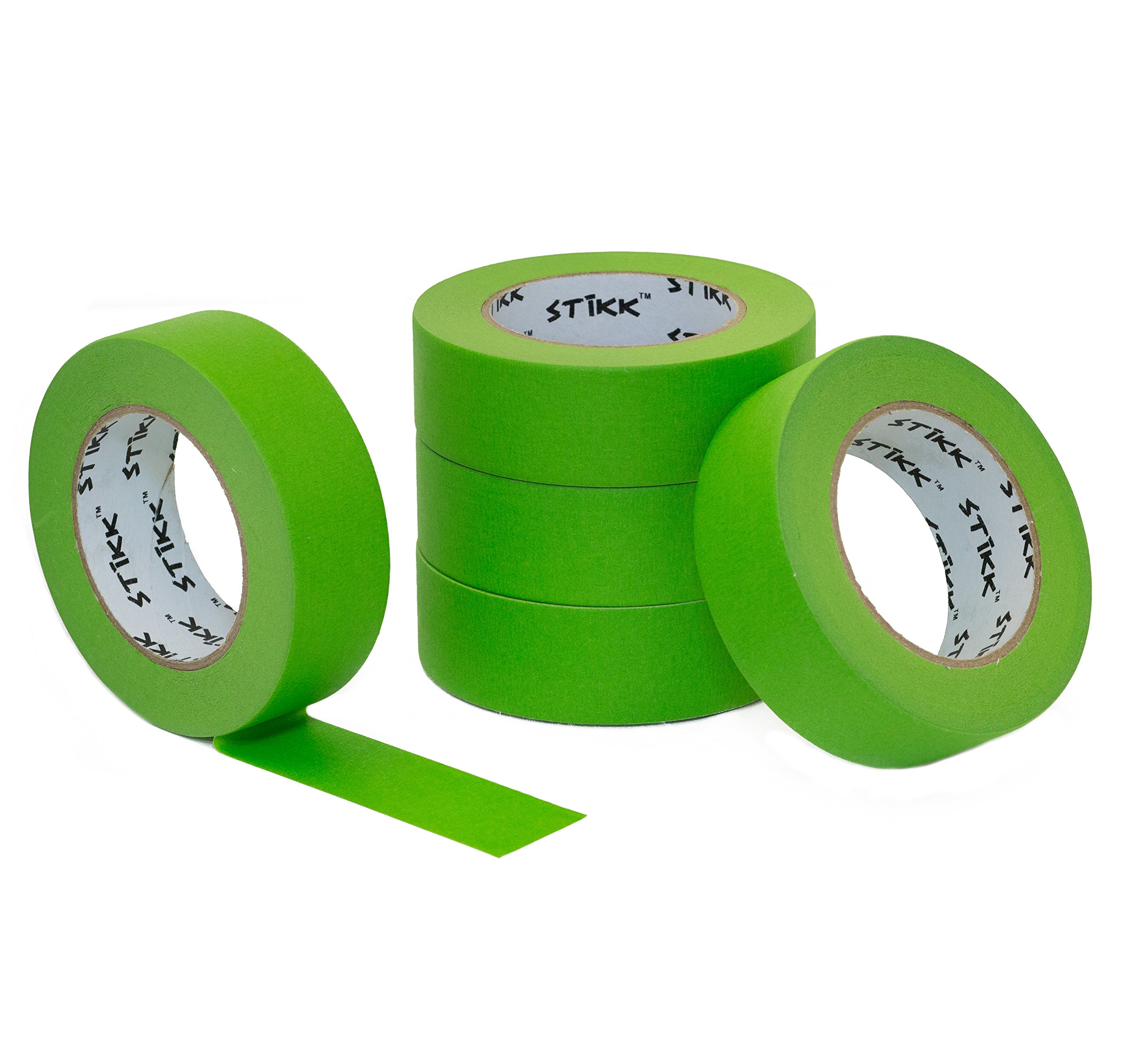 STIKK Green Painter's Tape 1.5 inch x 60 Yards - 5 Pack Residue-Free Masking Tape for Painting Walls, Edges, Trim and Ceilings - Perfect for DIY Home Projects, Arts & Crafts, Wall Murals and Professional Painting Jobs
