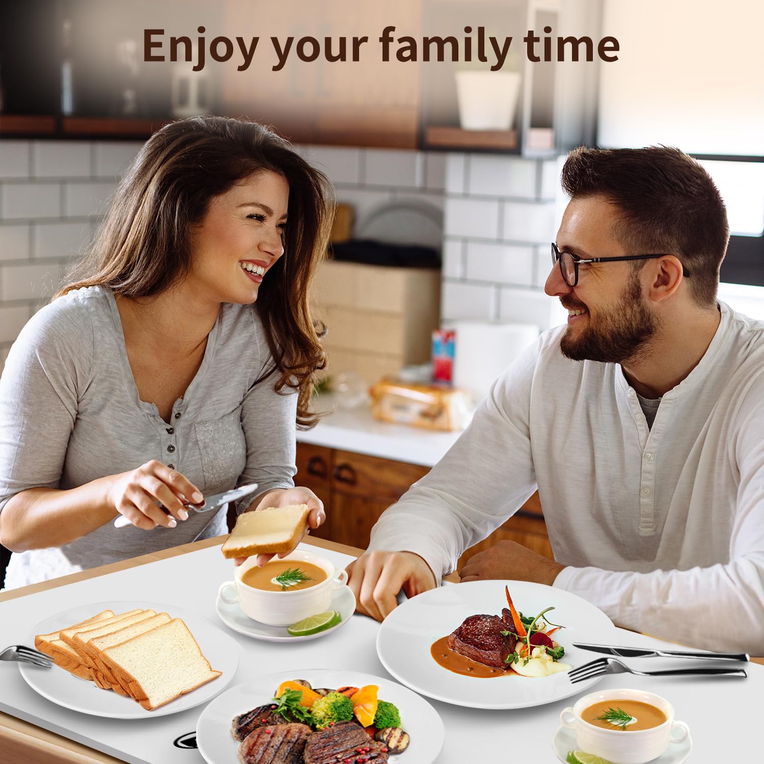 INNOWARMER Electric Food Warming Mat - Foldable Silicone Heating Tray with 3 Temperature Settings & Timer, Nano-Material Technology for Even Heat Distribution | Perfect for Buffets, Dinner Parties & Keeping Meals Warm at Home (White)