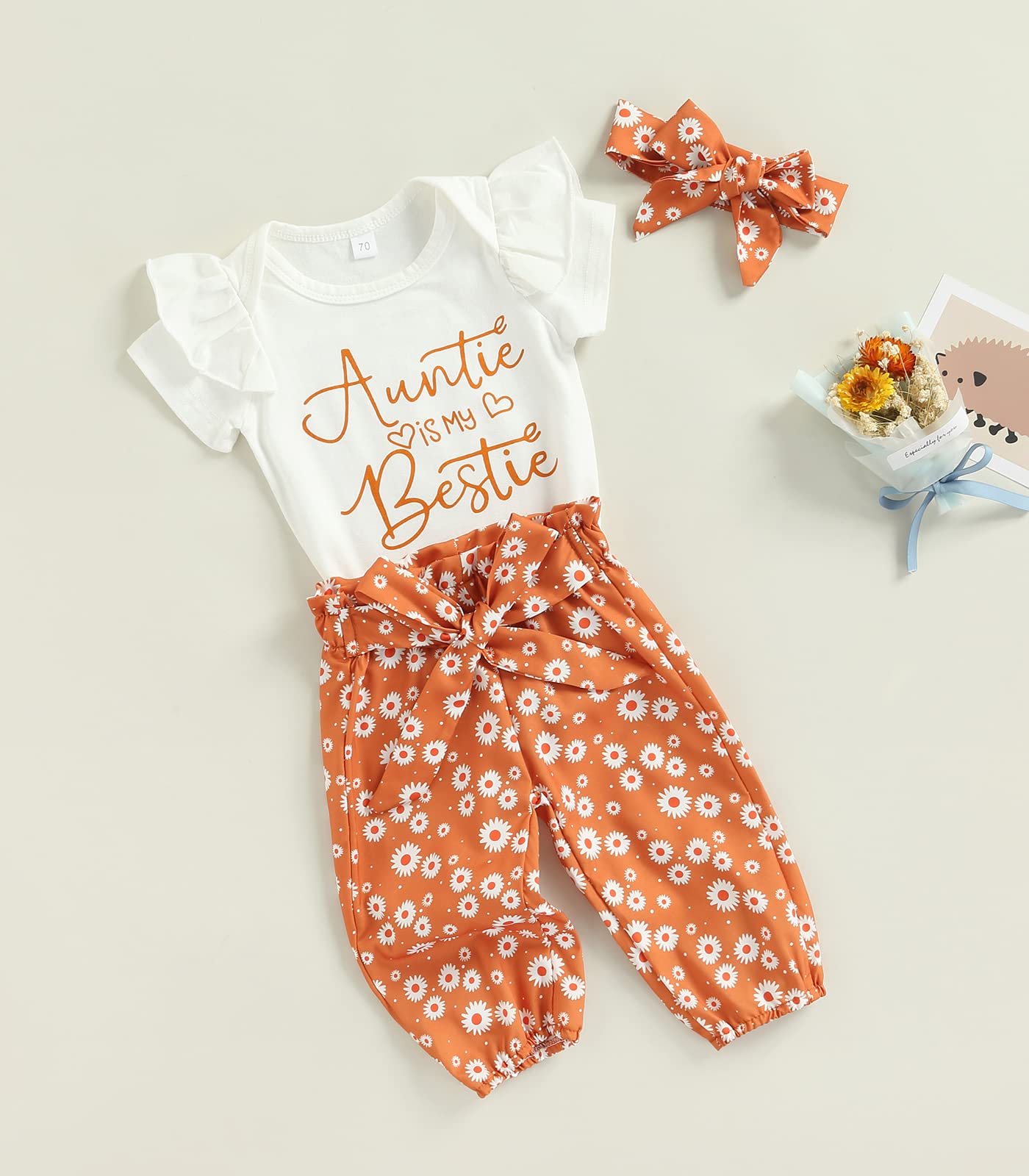 **Adorable Newborn Baby Girl Clothes Set - 3PC Floral Romper & Pants Outfit for Fall & Winter | Bestie Gift for Aunties | Perfect for Holidays, Photoshoots & Special Occasions**