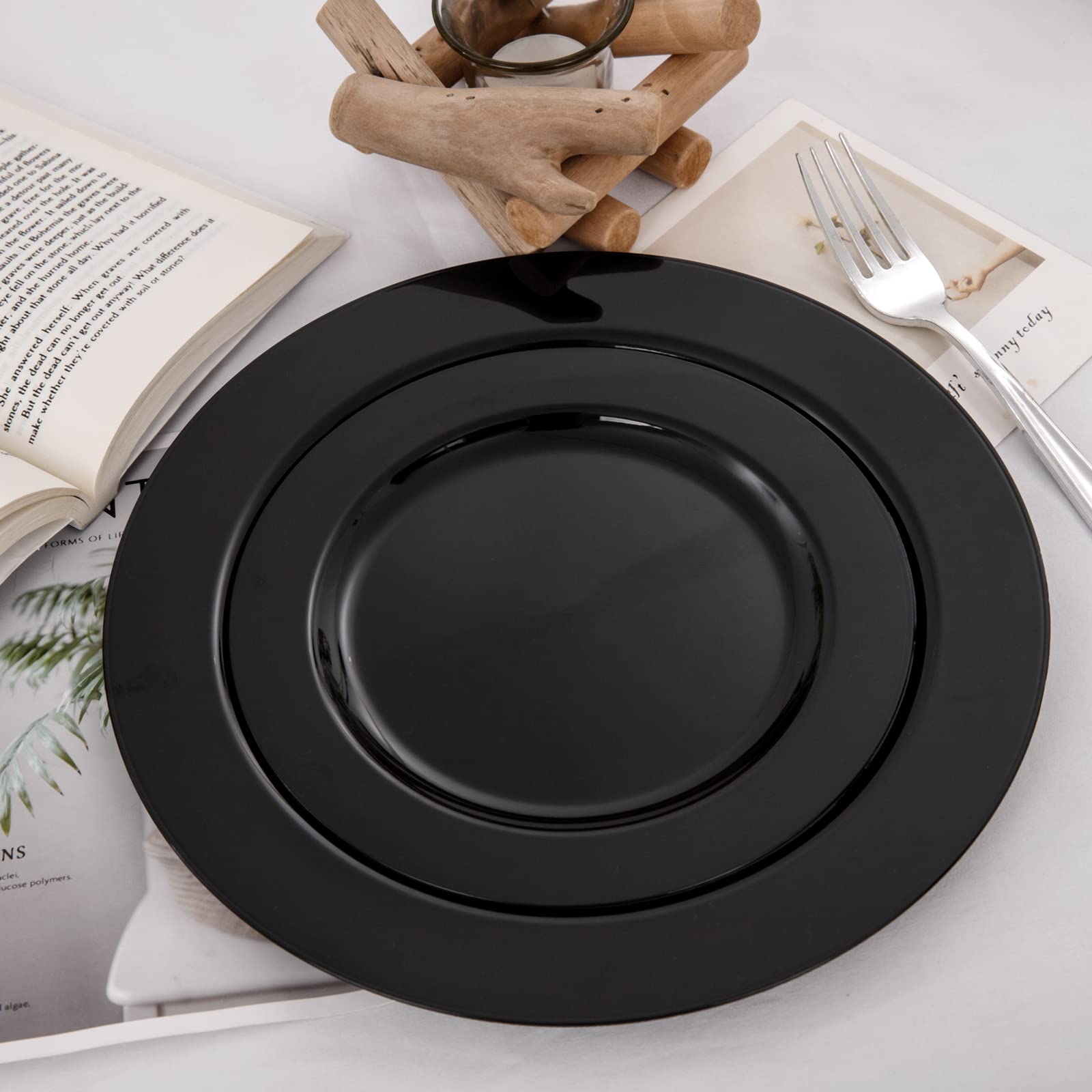 FLOWERCAT 60-Pack Heavy Duty Black Plastic Plates Set - 30PCS 10.25