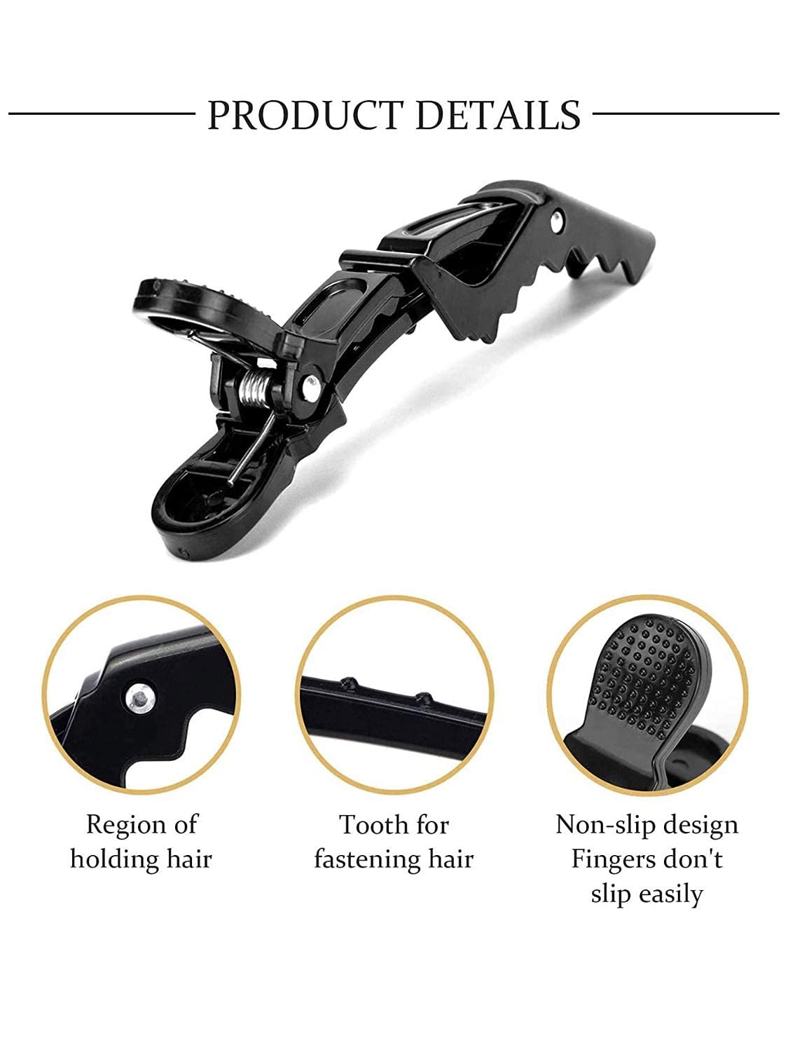 Professional Hair Styling Plastic Clips - Non-Slip Sectioning Crocodile & Duckbill Hair Clips for Thick Hair | Stylist-Grade Hairdresser Tools for Women (Black) | Perfect for Salon, Home Styling & DIY Hair Care