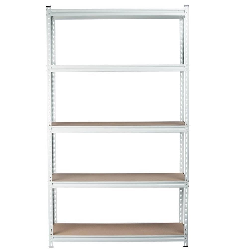 5-Tier Metal Boltless Storage Shelving Unit - Heavy Duty White/Wooden Finish for Garage, Warehouse & Home Organization
