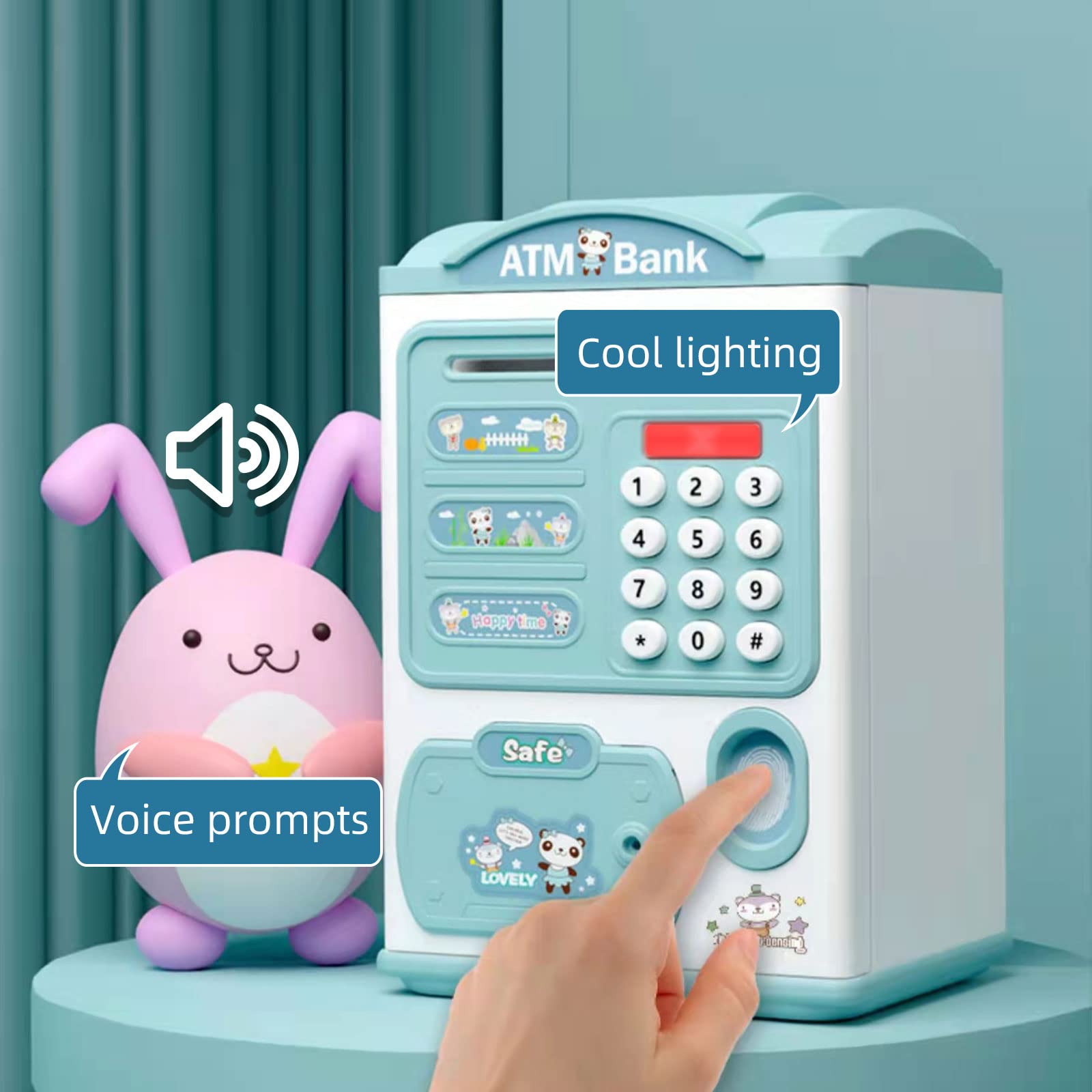 Large Electronic Piggy Bank with Password & Fingerprint Protection - Automatic Money Saving Box for Kids - Great Gift for Boys & Girls (Blue) - Perfect for Birthday Presents, Allowance Savings & Financial Education (Model: LSB6709)