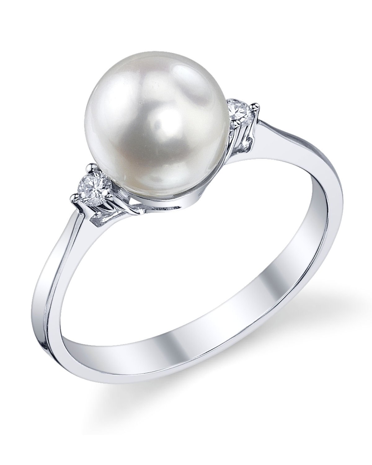 14K Gold White Akoya Cultured Pearl & Diamond Ring for Women | Elegant Pearl Jewelry for Weddings, Anniversaries & Special Occasions