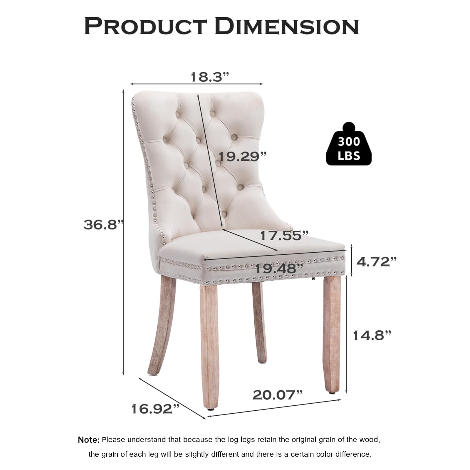 Velvet Upholstered Dining Chairs Set of 4 - Modern Kitchen Side Chairs with Nailhead Trim & Solid Wood Legs - Metal Pulling Ring Accent - Beige Upholstery for Dining Room, Living Room, Kitchen Island & Breakfast Nook - Comfortable Seating for Home Decor (Set of 4)