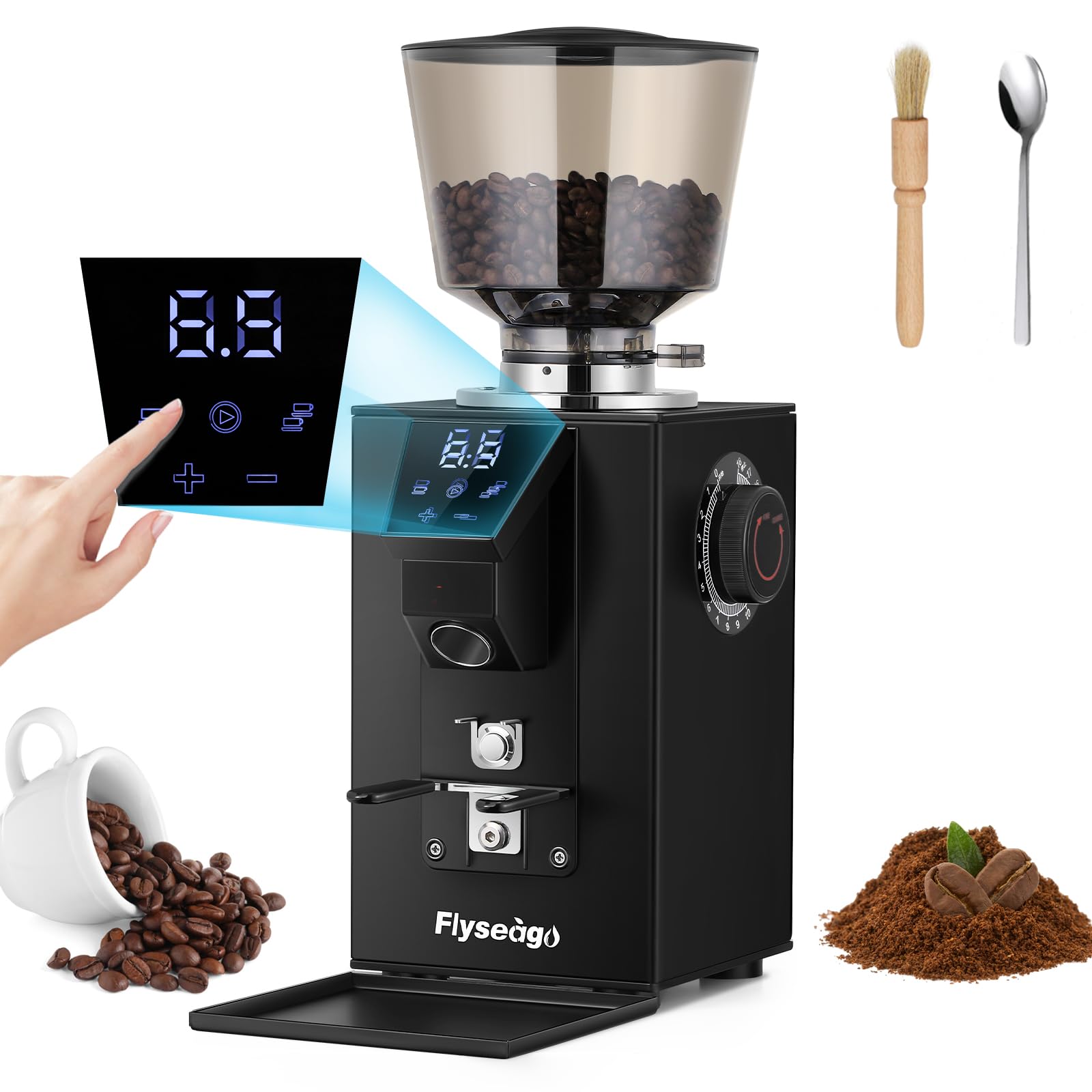 Commercial Electric Coffee Grinder 400W - Flat Burr Coffee Bean Grinder with 18 Precise Settings, Touch Control for Espresso - Large Capacity Hopper & Grounds Tray - Perfect for Coffee Shops, Restaurants & Home Baristas (Black, Square Design)