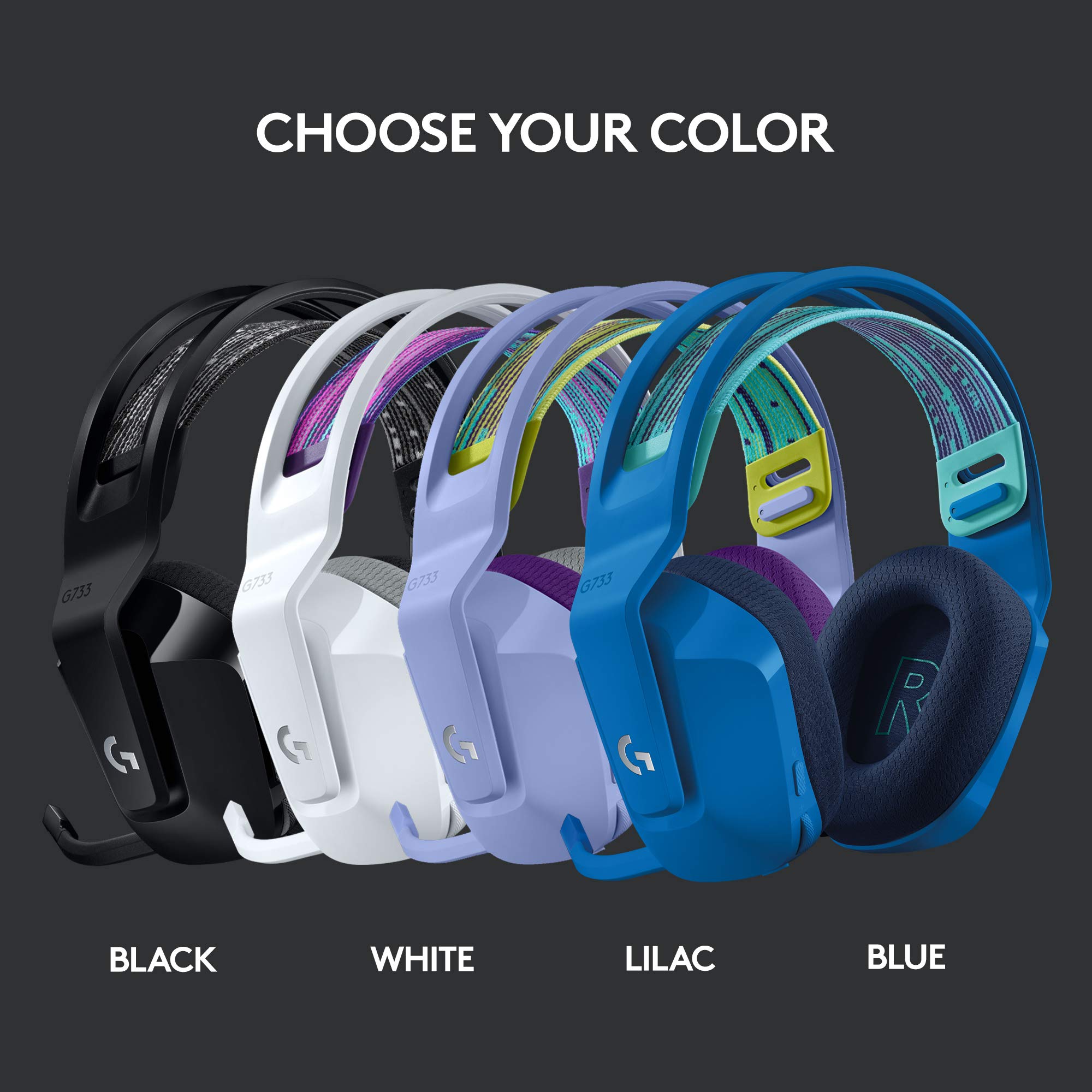 Logitech G733 Lightspeed Wireless Gaming Headset - Black | Suspension Headband, Lightsync RGB, Blue VO!CE Mic, PRO-G Audio | Perfect for PC, PS5, Xbox & Streaming