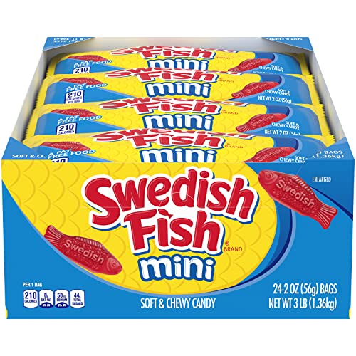 SWEDISH FISH Mini Soft & Chewy Candy - 24 Pack of 2 oz Bags | Bulk Gummy Candy for Parties, Movie Nights & Office Snacks