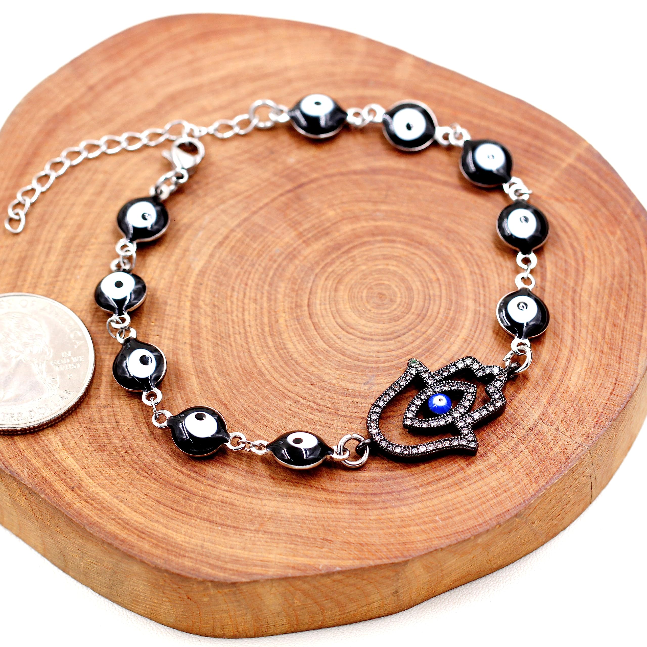 Uloveido Stainless Steel Evil Eye & Hamsa Hand Bracelet - Adjustable Protection Charm with Cubic Zirconia | Blue Eye Amulet Jewelry for Women | Perfect for Everyday Wear, Gift Giving & Spiritual Protection