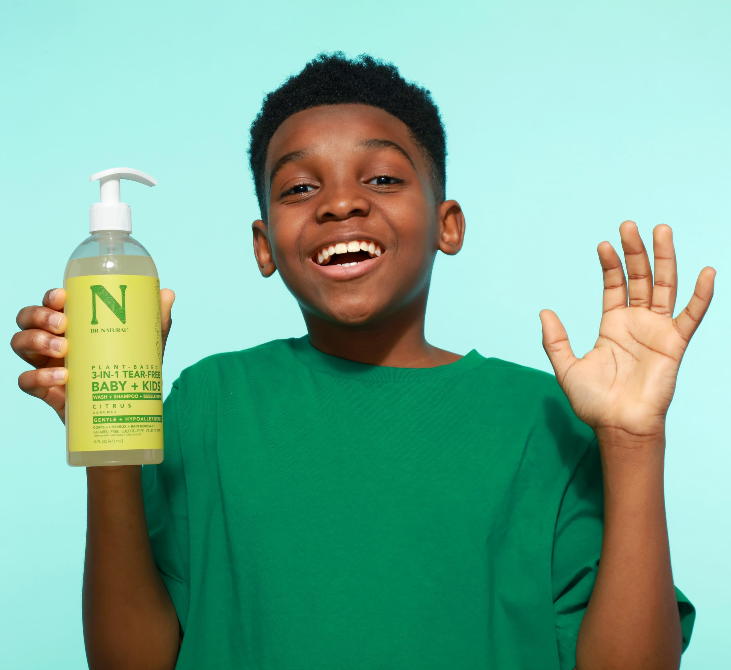Dr. Natural 3-in-1 Tear-Free Baby & Kids Soap - Citrus Scented 16 oz | Plant-Based Baby Shampoo, Body Wash & Bubble Bath | Sulfate-Free, Paraben-Free, Hypoallergenic for Sensitive Skin | Infused with Essential Oils | Perfect for Newborns, Toddlers & Children's Daily Bath Time