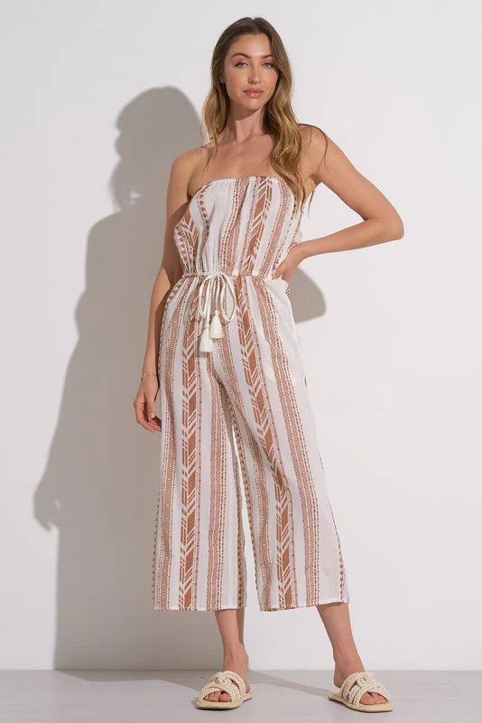 Strapless Crop Jumpsuit in Beige | Women's Fashion Romper | Perfect for Summer Outfits, Beach Vacations & Date Nights