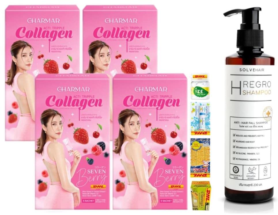 Charmar Acti Triple Collagen Anti-Aging Shampoo 230ml - Hair Growth Treatment for Thinning Hair & Hair Loss Prevention (5 Sachets/Box) | Fast DHL Shipping | Perfect for Damaged Hair Repair & Scalp Care at Home