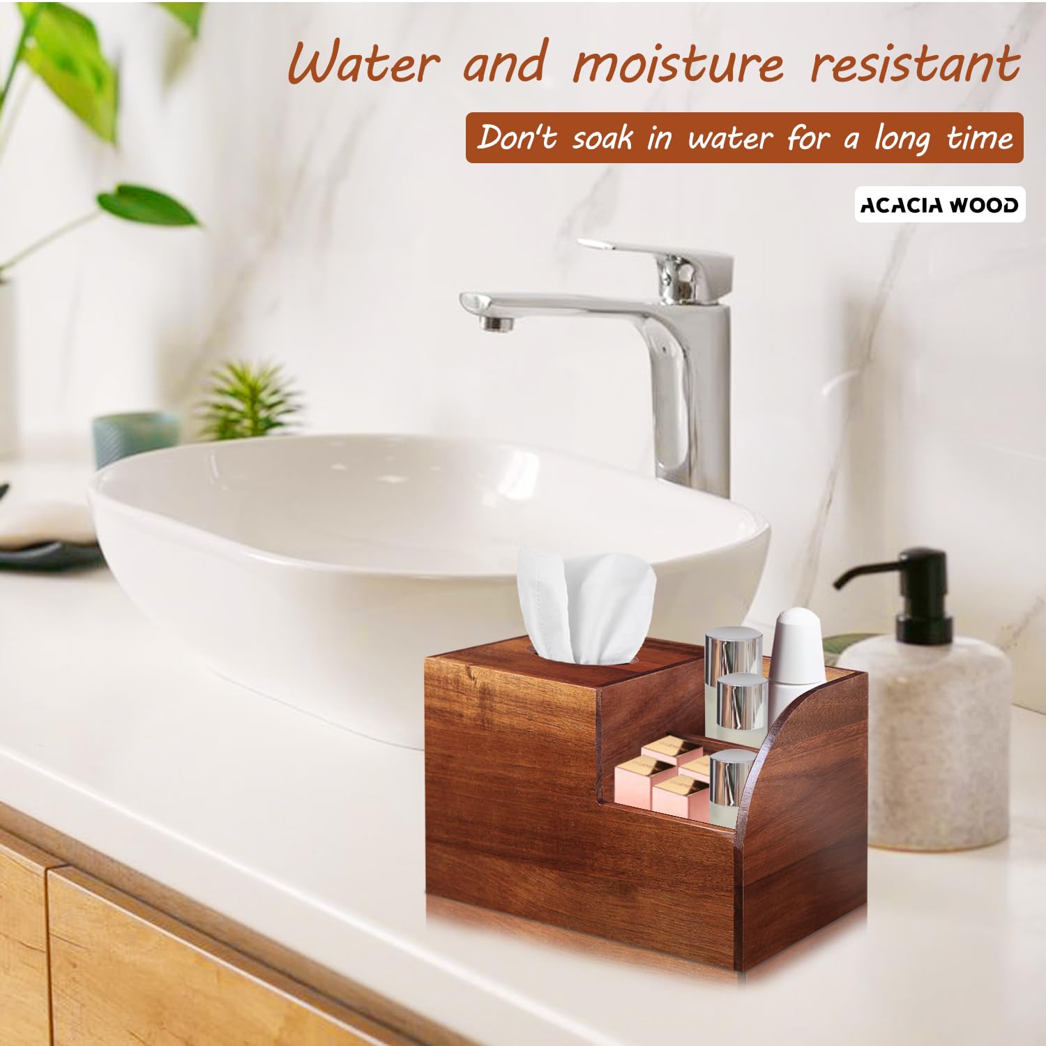 Wooden Square Tissue Box Cover with Storage Grid - Multi-Functional Tissue & Remote Control Holder - Decorative Facial Tissue Organizer for Desk, Nightstand, Bathroom - Perfect for Home, Office & Gift Giving