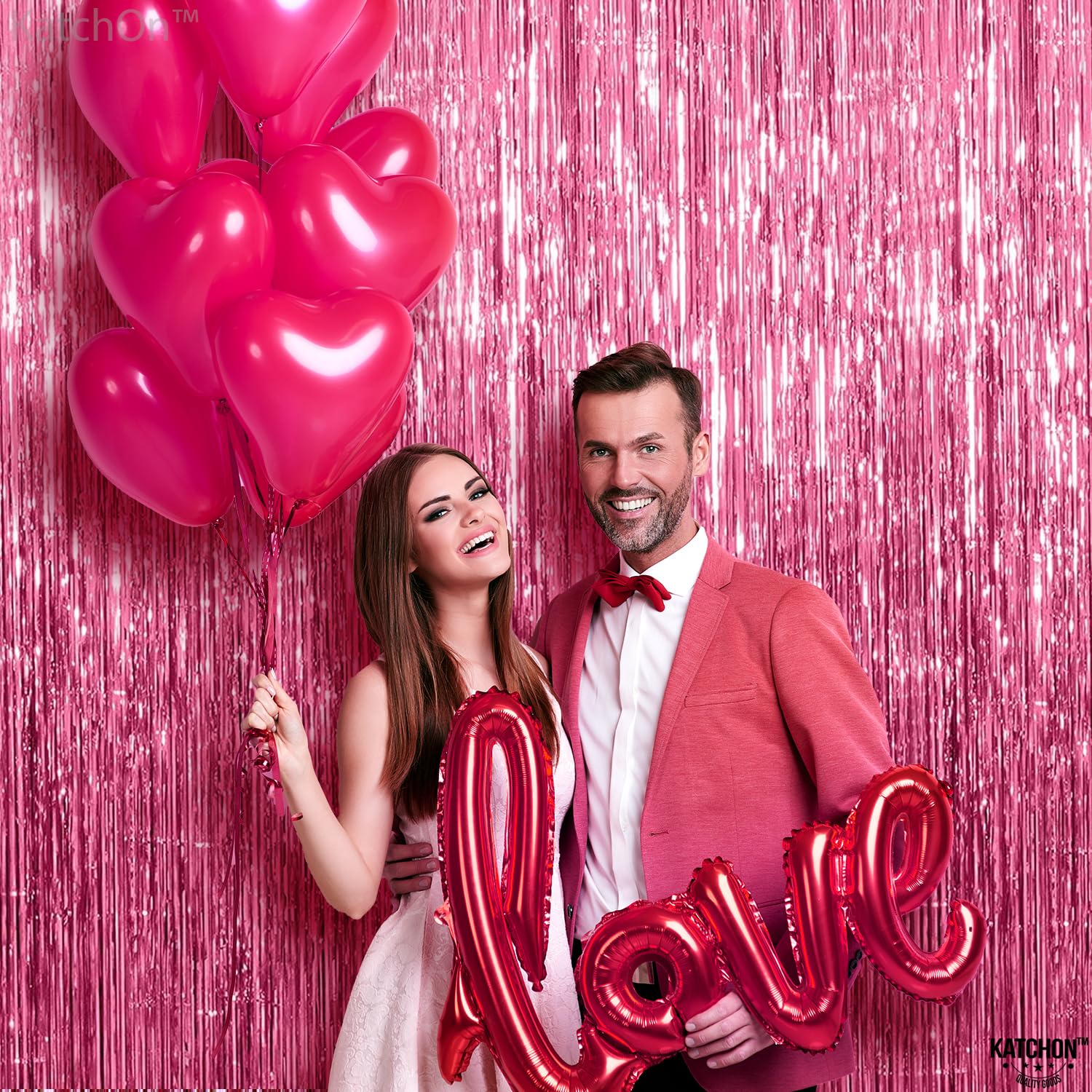 KatchOn 3.2x6.5 Feet Pink Fringe Backdrop - Pack of 2 | Shiny Party Decor for Galentine's Day, Valentine's Day & Birthday Celebrations | Perfect for Photo Booths, Baby Showers & Wedding Receptions