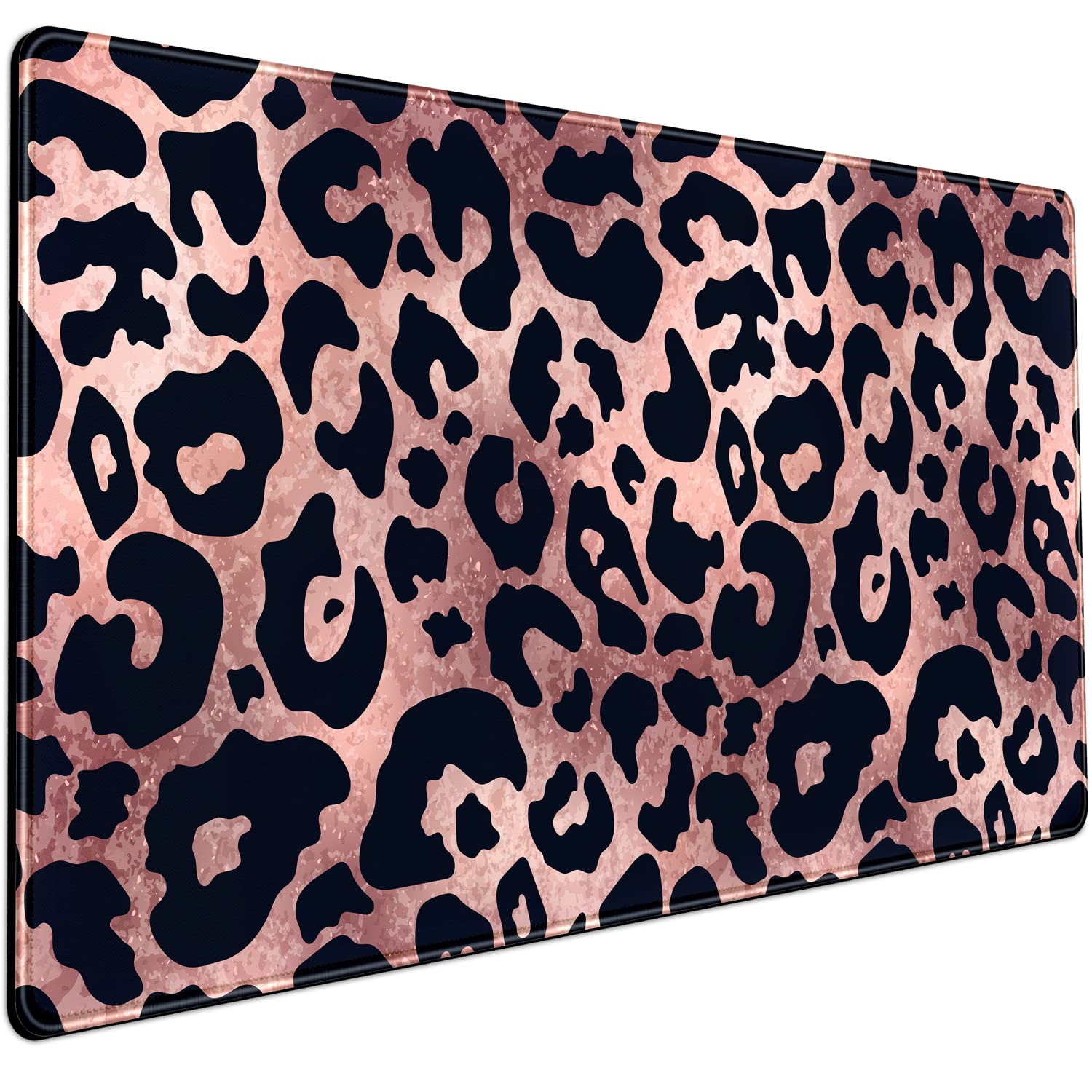 Leopard Rose Gold Marble Gaming Mouse Pad - 31.5x15.7 Inch Large Non-Slip Desk Mat with Stitched Edge for Women, Office, Computer, Laptop - Perfect for Work, Gaming & Home Decor