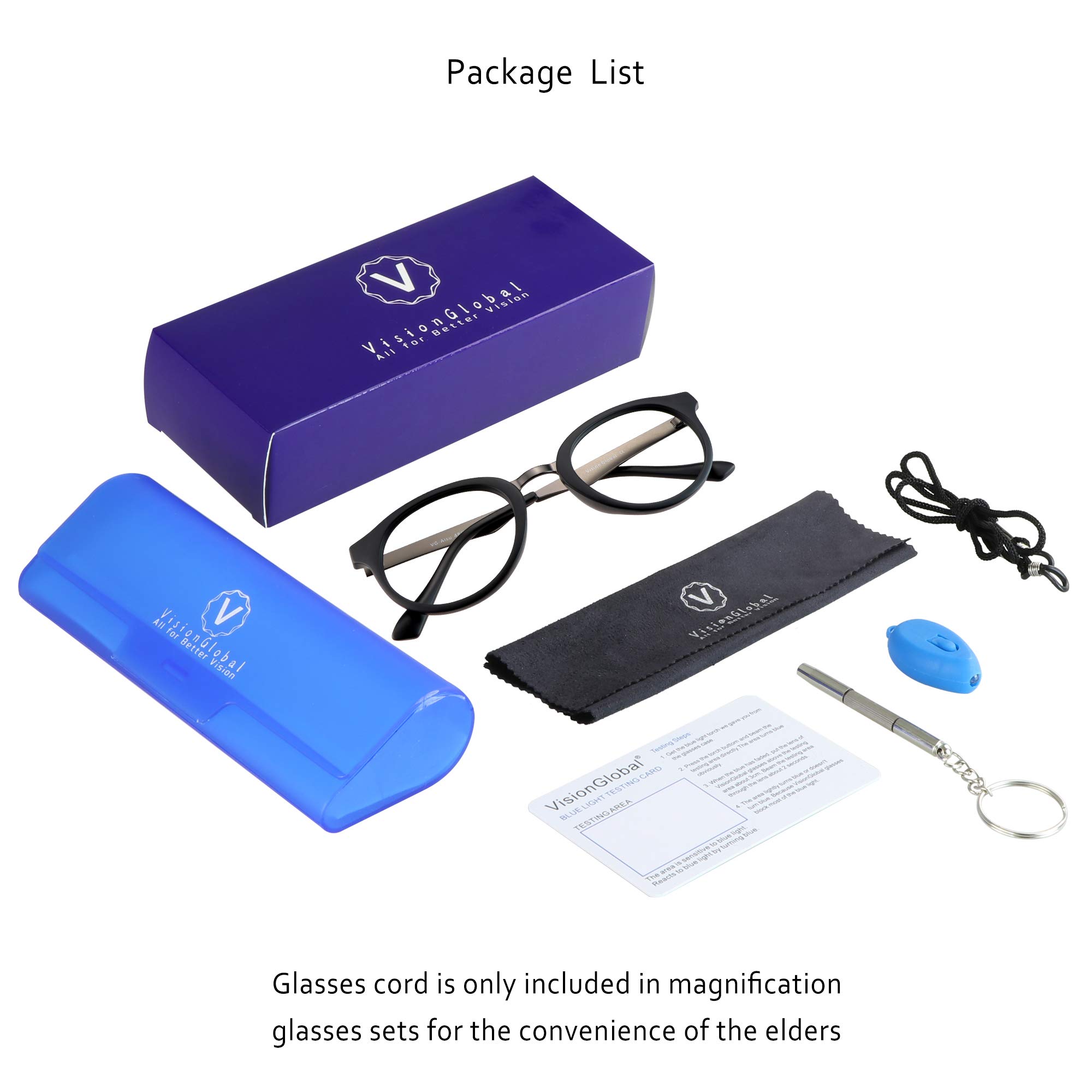 VisionGlobal Blue Light Blocking Glasses for Women & Men - Anti Eye Strain Computer Glasses with Oval Frame (1.25 Magnification, Black) - Perfect for Office Work, Gaming & Screen Time