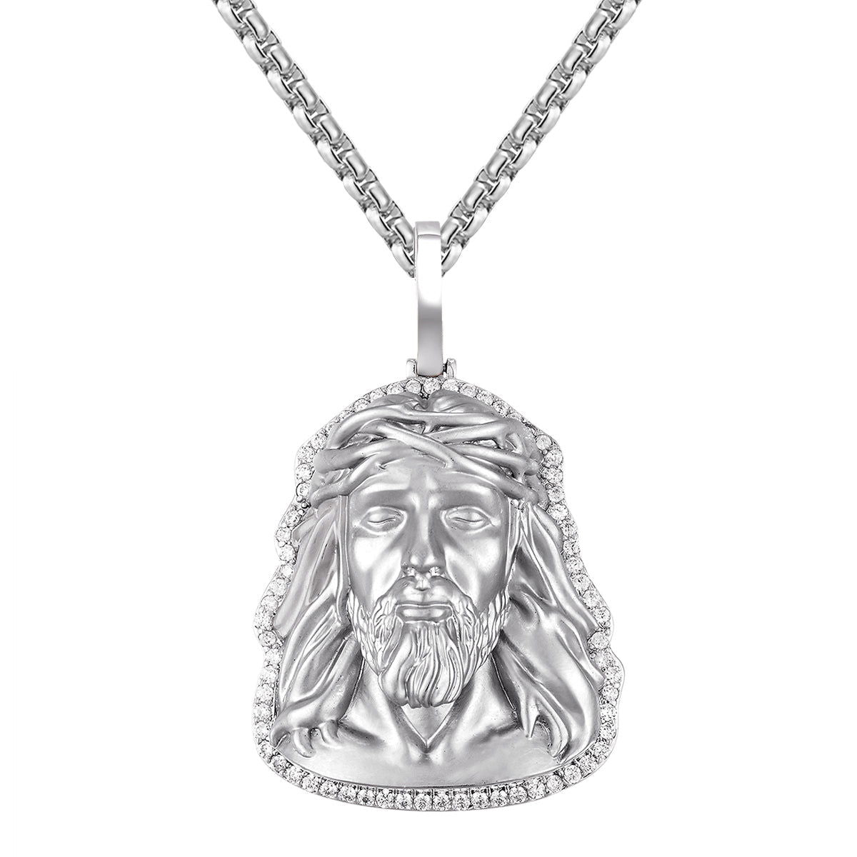 Custom Holy Jesus Matte Face Icy 3D Pendant Solid Back Necklace - Religious Jewelry for Men & Women - Perfect for Church, Baptism, and Faith-Based Gifts