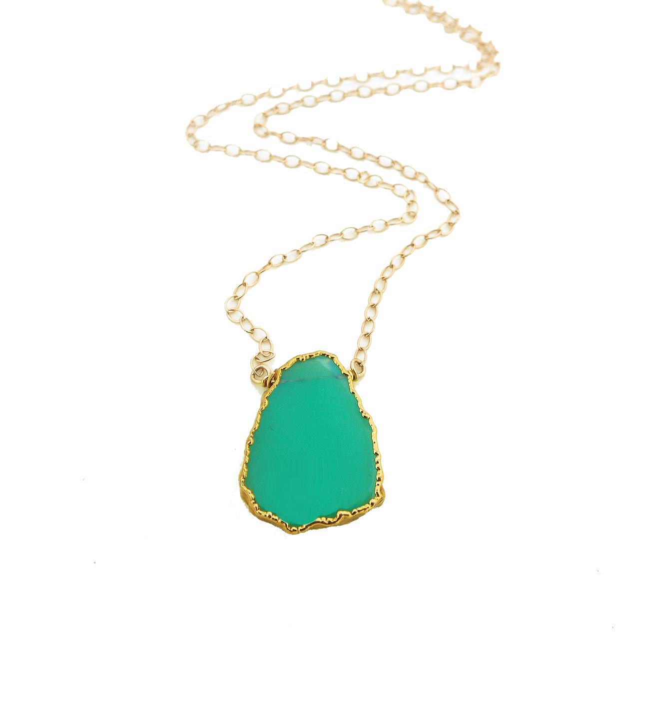 Natural Chrysoprase Gemstone Slice Necklace - 14K Gold Filled Chain for Women - Healing Crystal Jewelry for Meditation, Yoga & Spiritual Gifts
