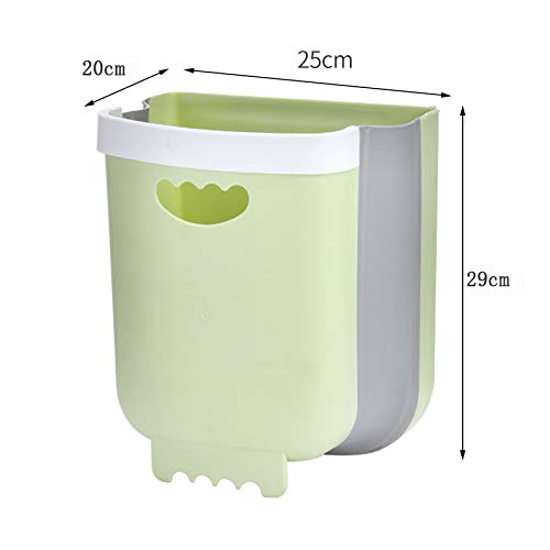 Collapsible Hanging Trash Can - 10L/2.6 Gallon Small Garbage Bin for Kitchen Cabinet Door | Portable Folding Waste Container for Home, Office & Outdoor Use | Space-Saving Green Plastic Recycling Bin (Green)