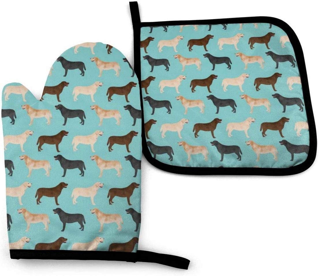 Cute Labrador Oven Mitts and Pot Holders Set - Heat Resistant Waterproof Kitchen Gloves for Cooking, BBQ, Baking & Grilling - Perfect for Pet Lovers & Home Chefs
