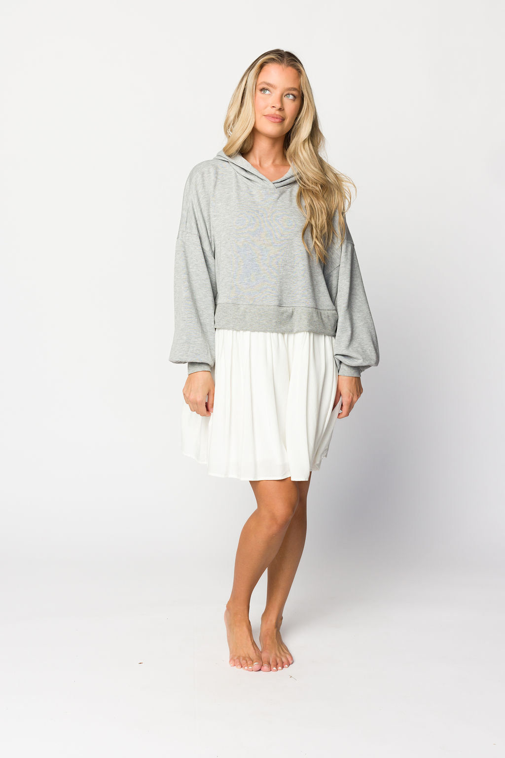Caroline Hoodie & Babydoll Mini Dress - Heather Grey & Off White | Women's Casual Loungewear & Streetwear Fashion for Everyday Wear